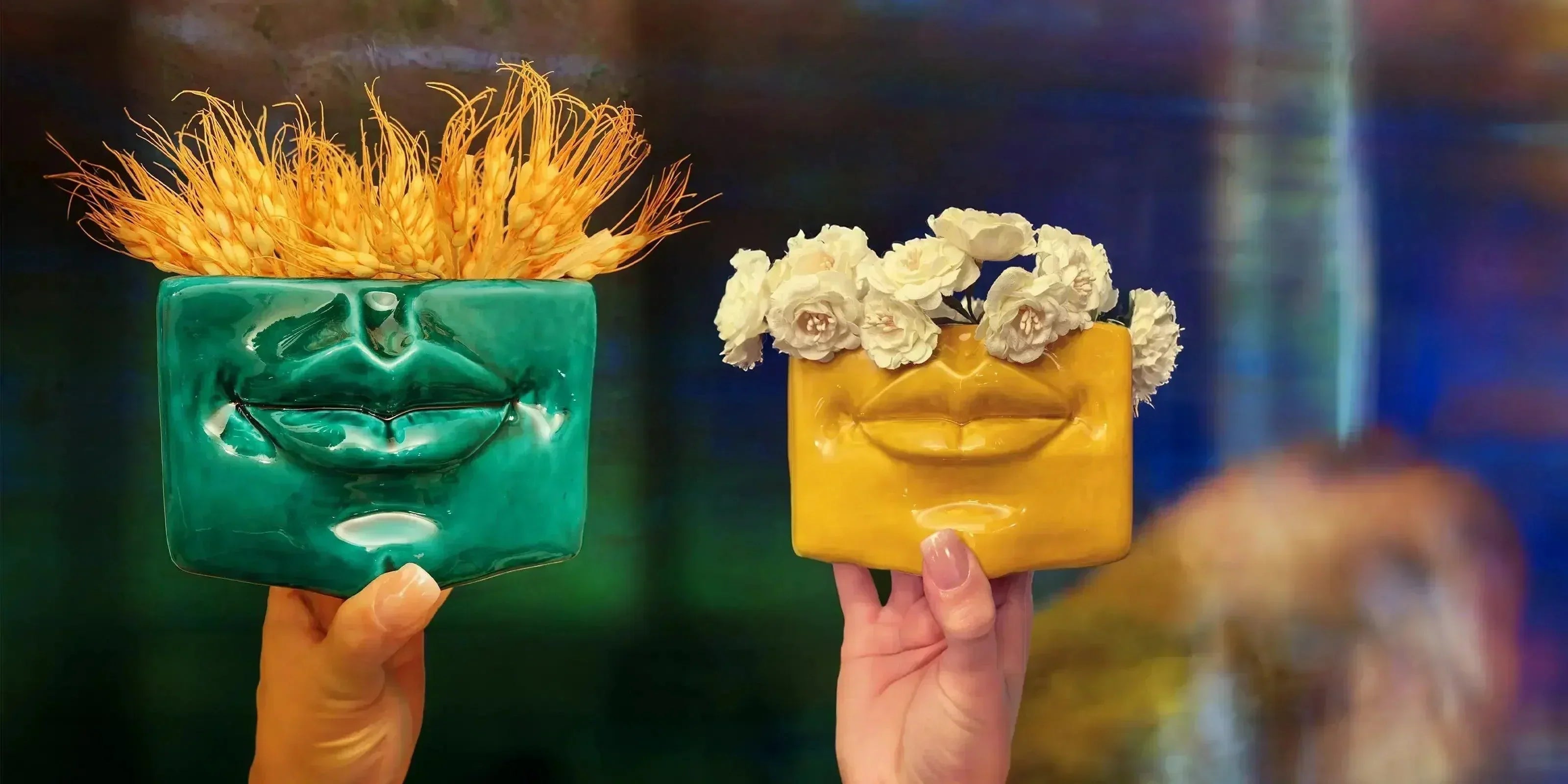 Scatole ceramiche Caltagirone fatti a mano Sofia, verde con spighe, gialla con fiori bianchi.