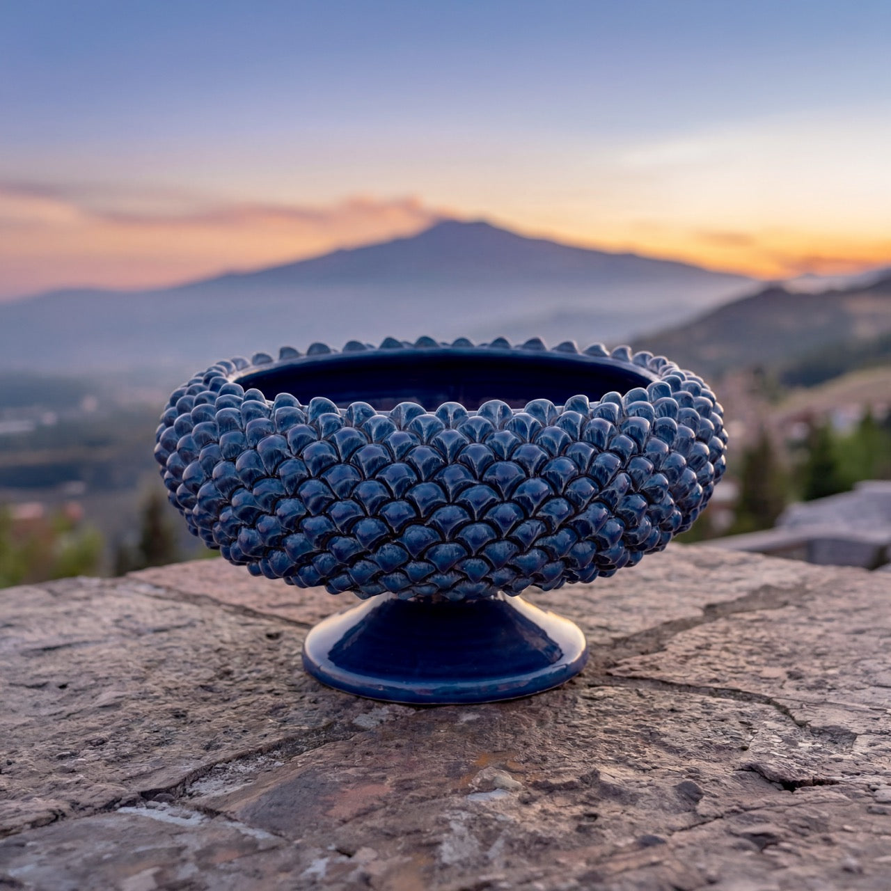 Pinecone stand of Caltagirone modeled by hand - Sicilian modern ceramic