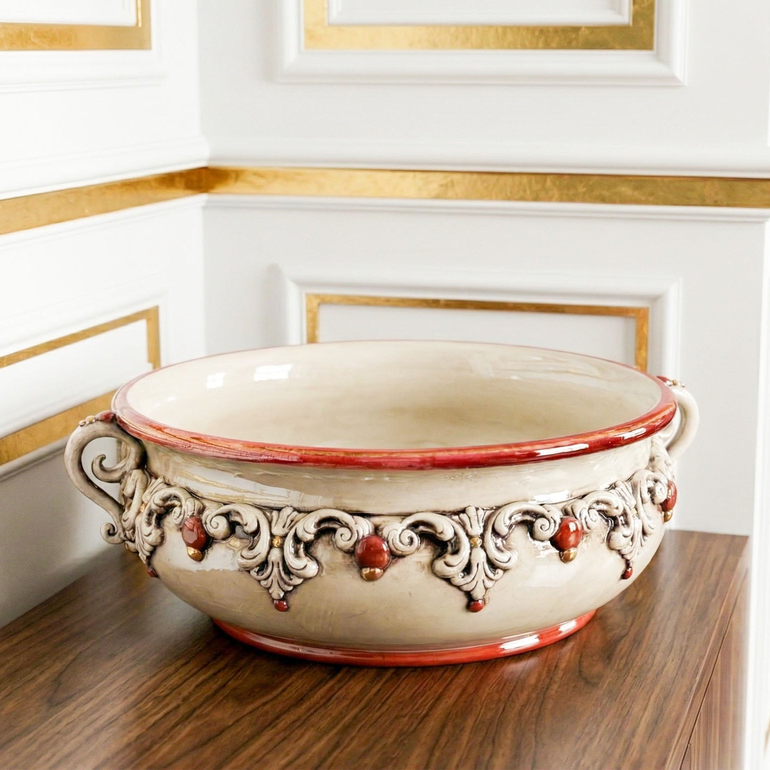 Sicilian Ceramic Centerpiece Ø 30/40 cm / Ø 12-16", Mother of Pearl – Italian ceramic from Caltagirone, Sicily