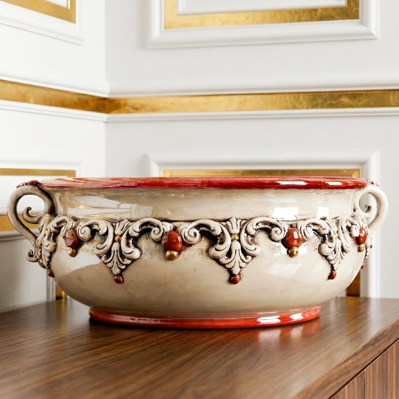 Sicilian Ceramic Centerpiece Ø 30/40 cm / Ø 12-16", Mother of Pearl – Italian ceramic from Caltagirone, Sicily