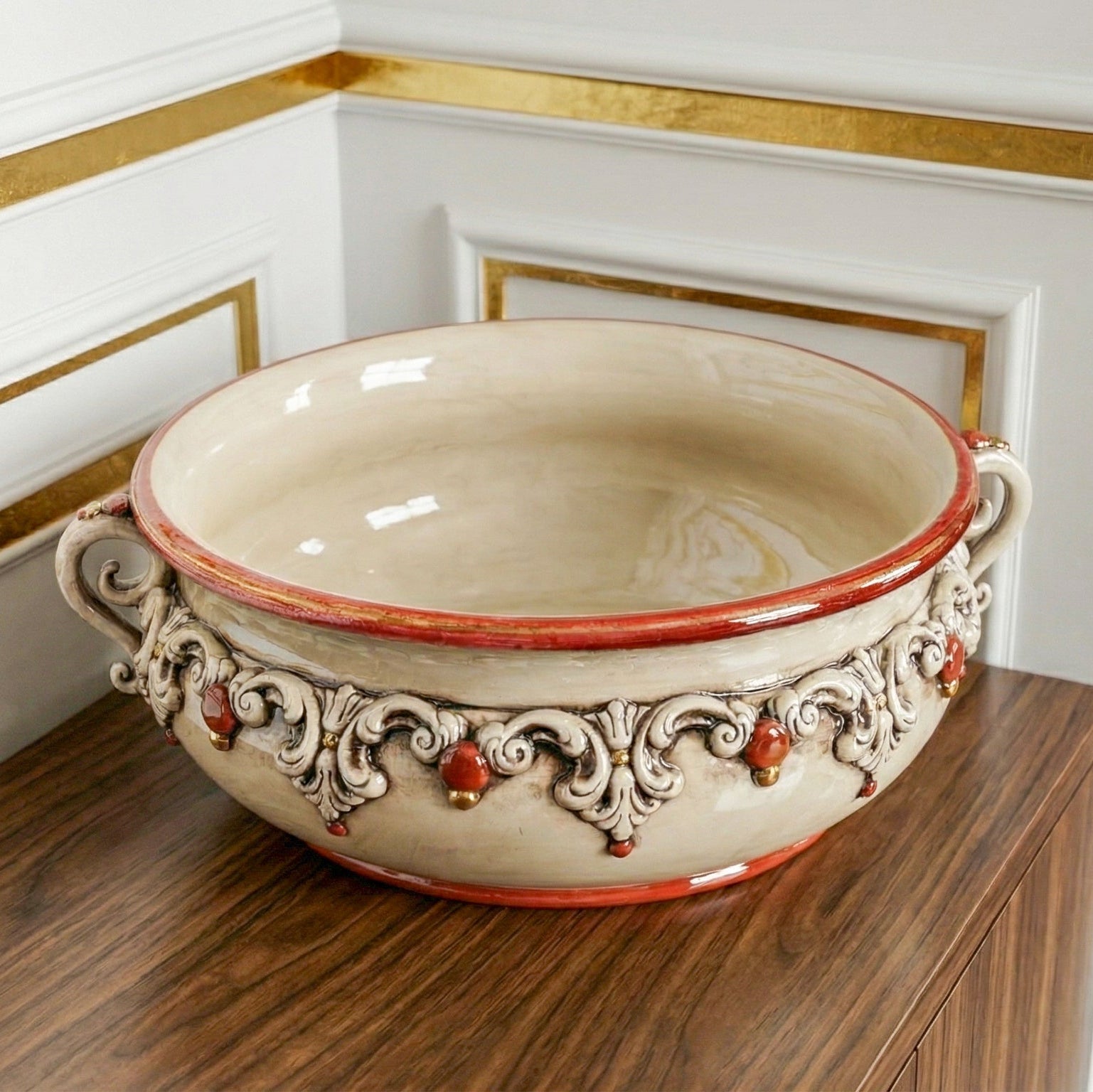 Sicilian Ceramic Centerpiece Ø 30/40 cm / Ø 12-16", Mother of Pearl – Italian ceramic from Caltagirone, Sicily