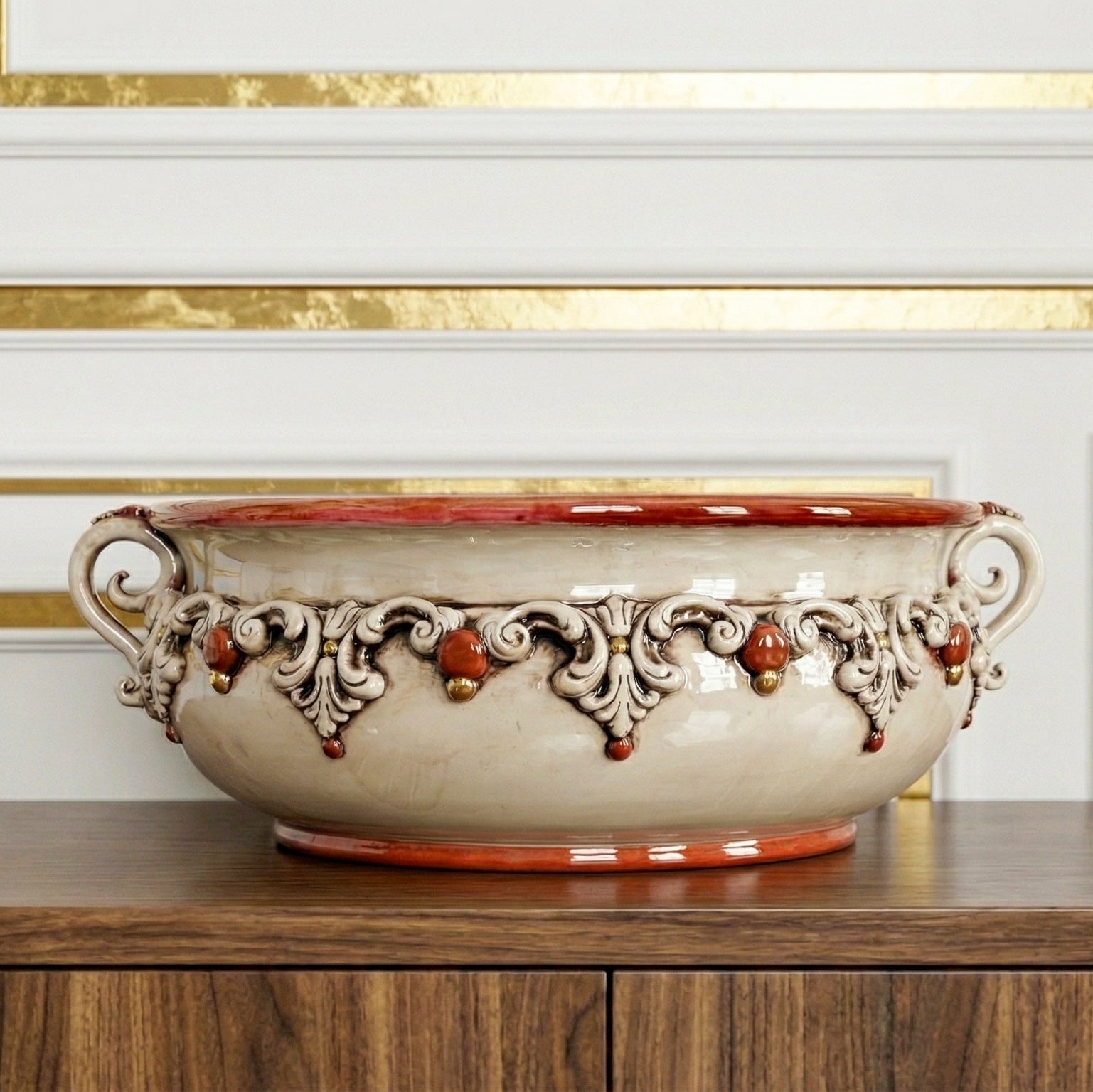 Sicilian Ceramic Centerpiece Ø 30/40 cm / Ø 12-16", Mother of Pearl – Italian ceramic from Caltagirone, Sicily
