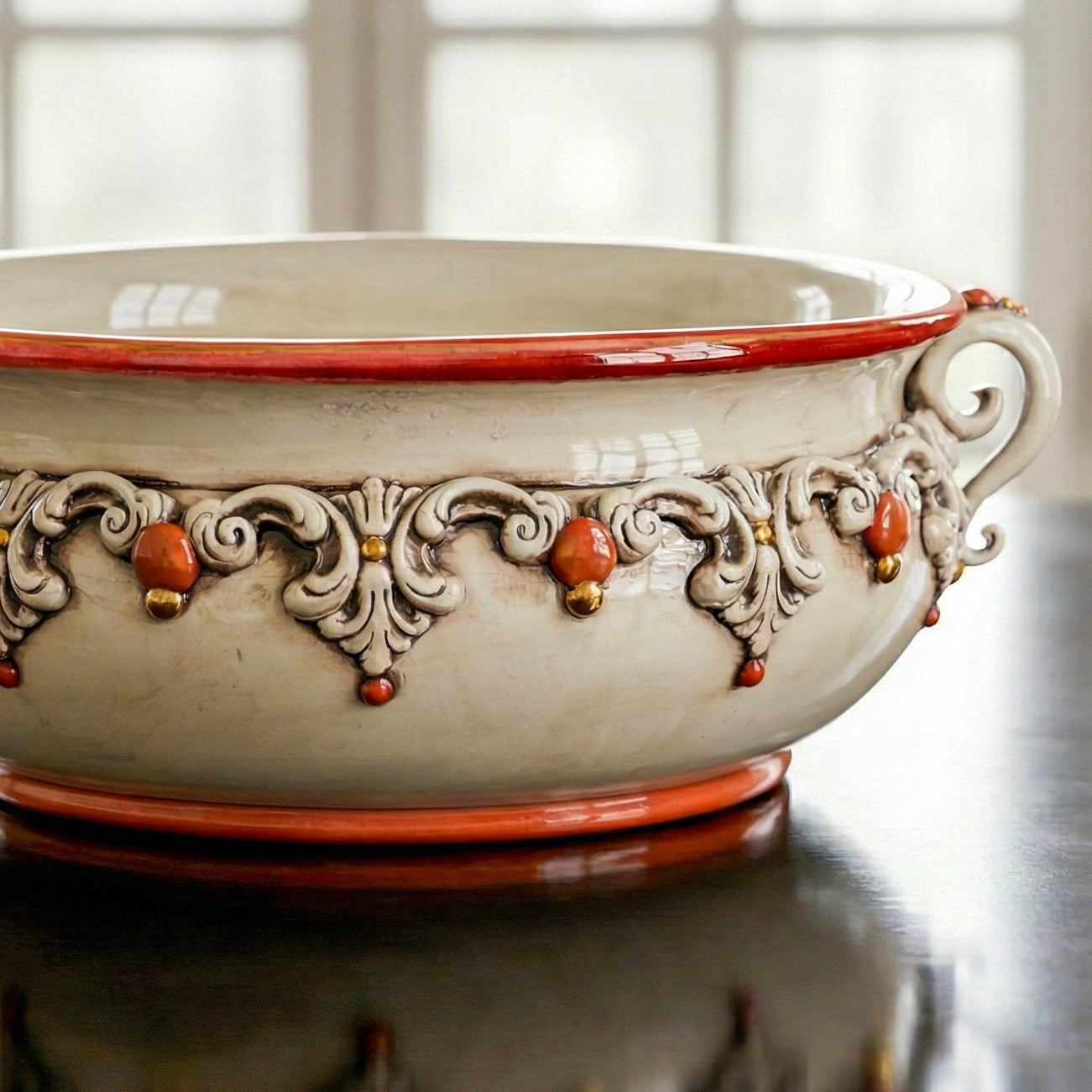 Sicilian Ceramic Centerpiece Ø 30/40 cm / Ø 12-16", Mother of Pearl – Italian ceramic from Caltagirone, Sicily