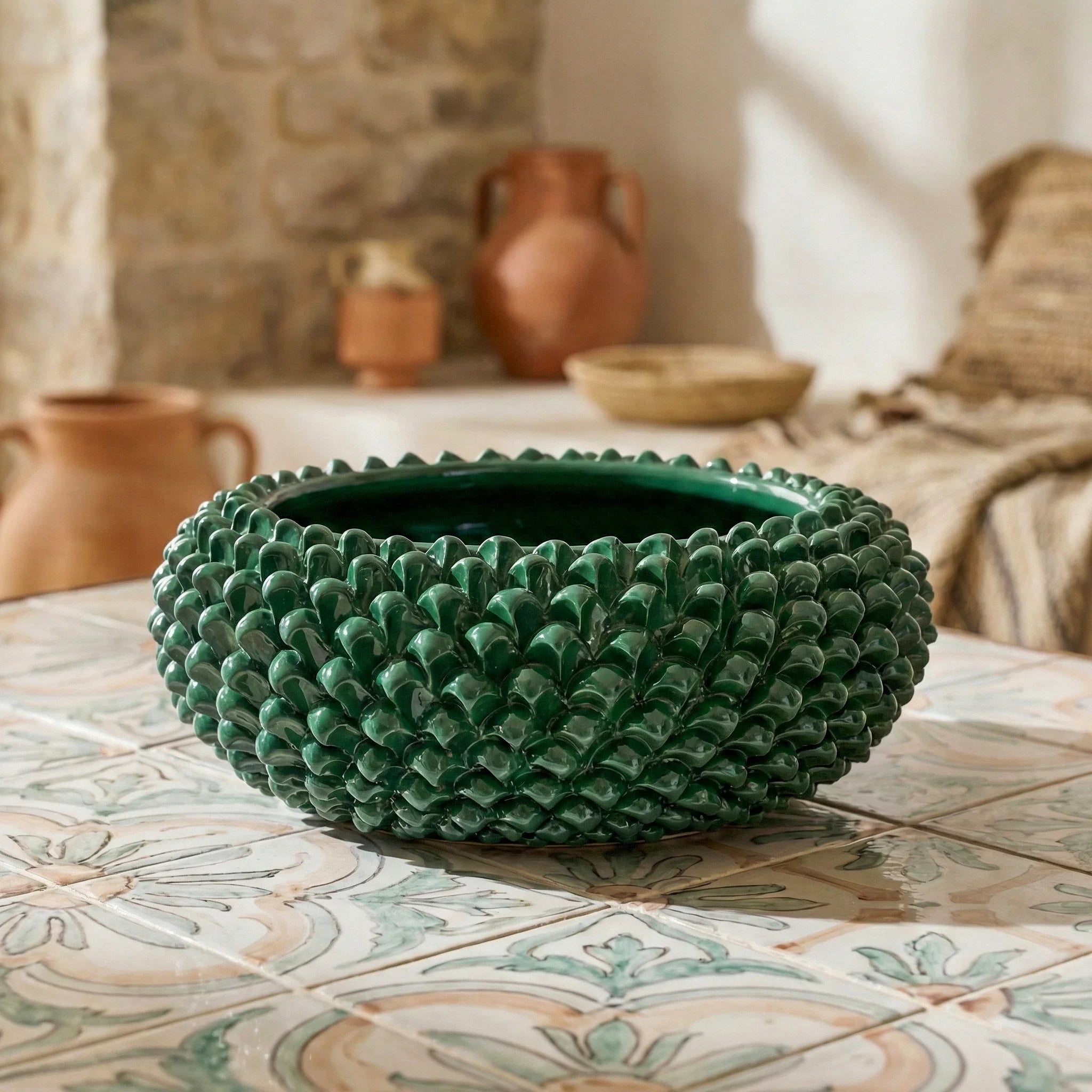 Italian Pine Cone Centerpiece Ø 25/33 cm / Ø 10-13", Antique Green – Sicilian tradition from Caltagirone