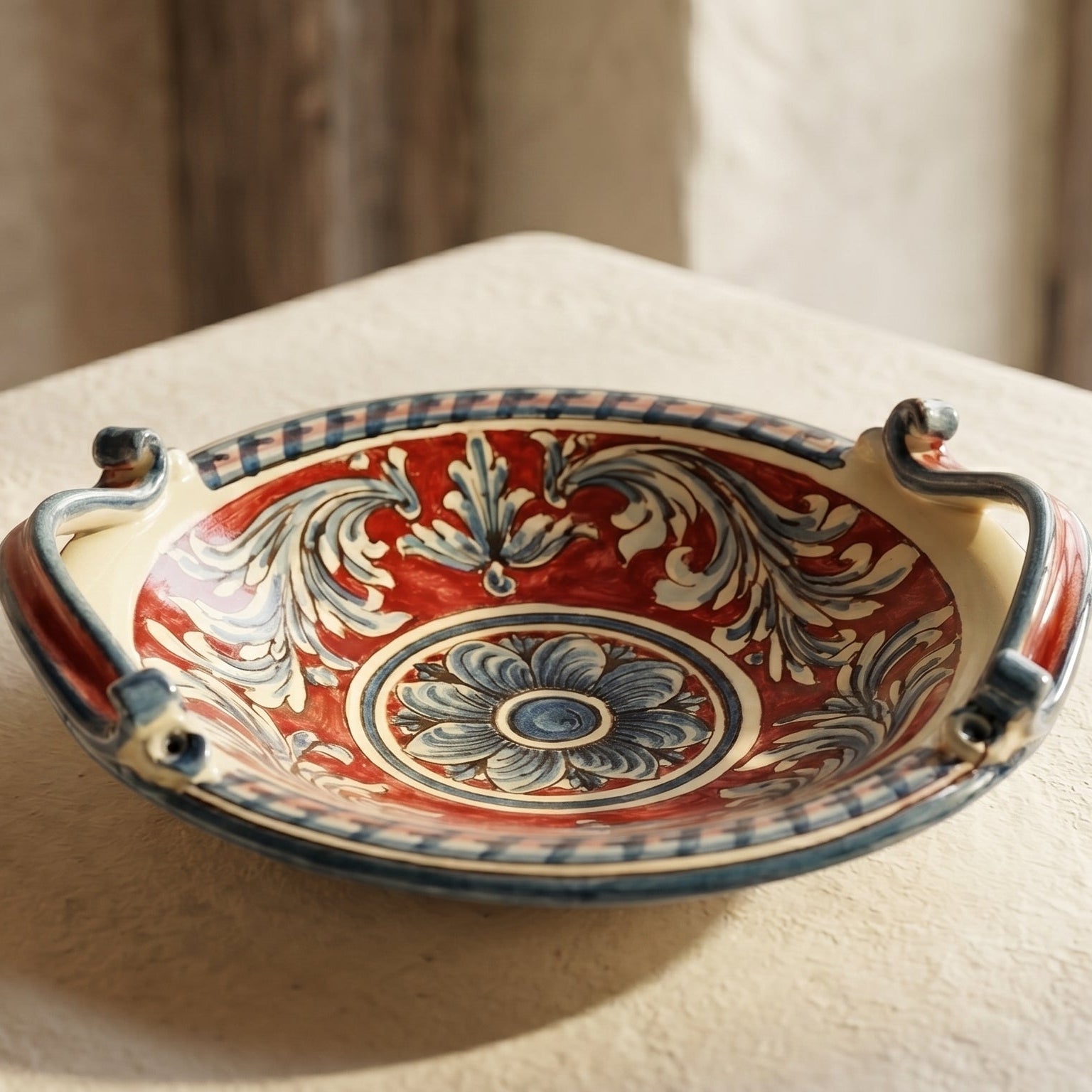 Sicilian Ceramic Centerpiece, Bordeaux – Italian ceramic from Caltagirone, Sicily