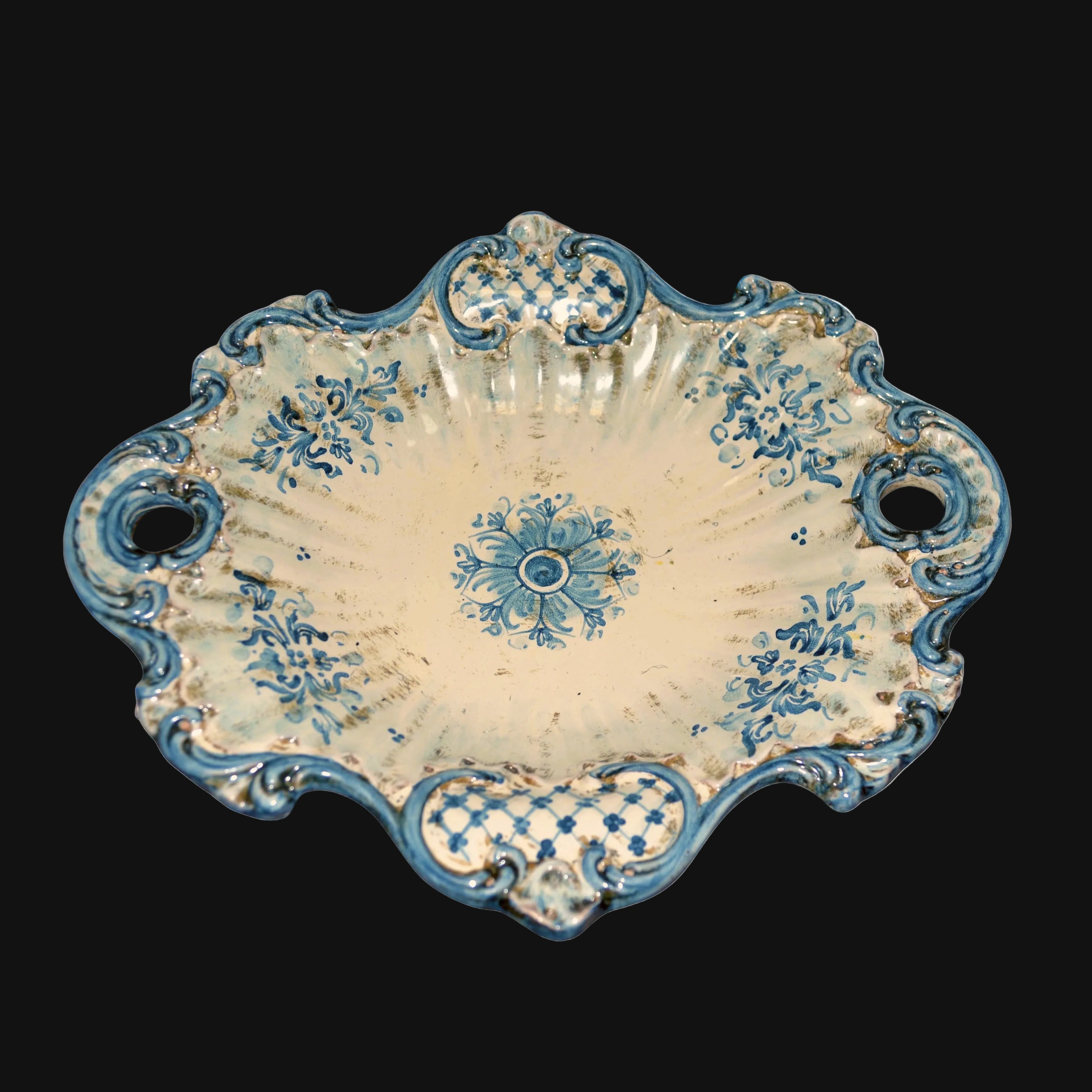 Sicilian Ceramic Centerpiece 38×33 cm / 15×13", Mono Blue – Italian ceramic from Caltagirone, Sicily
