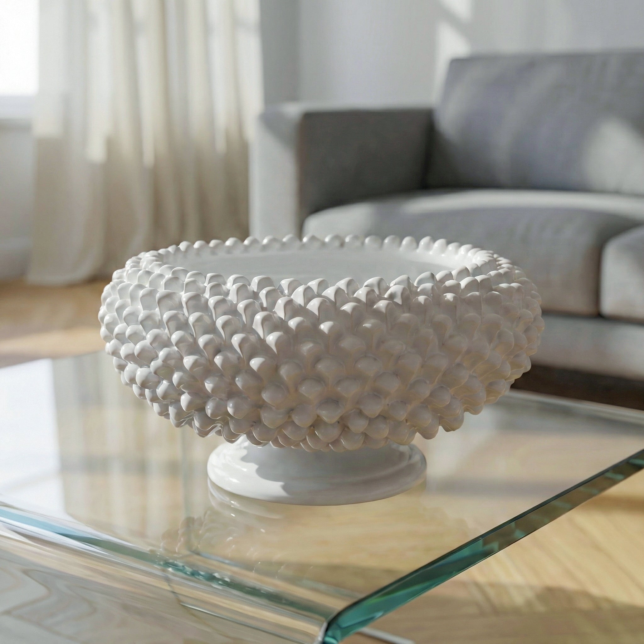 White Line pine cone-shaped cake stand, 25/33 cm in diameter, in Caltagirone ceramic.