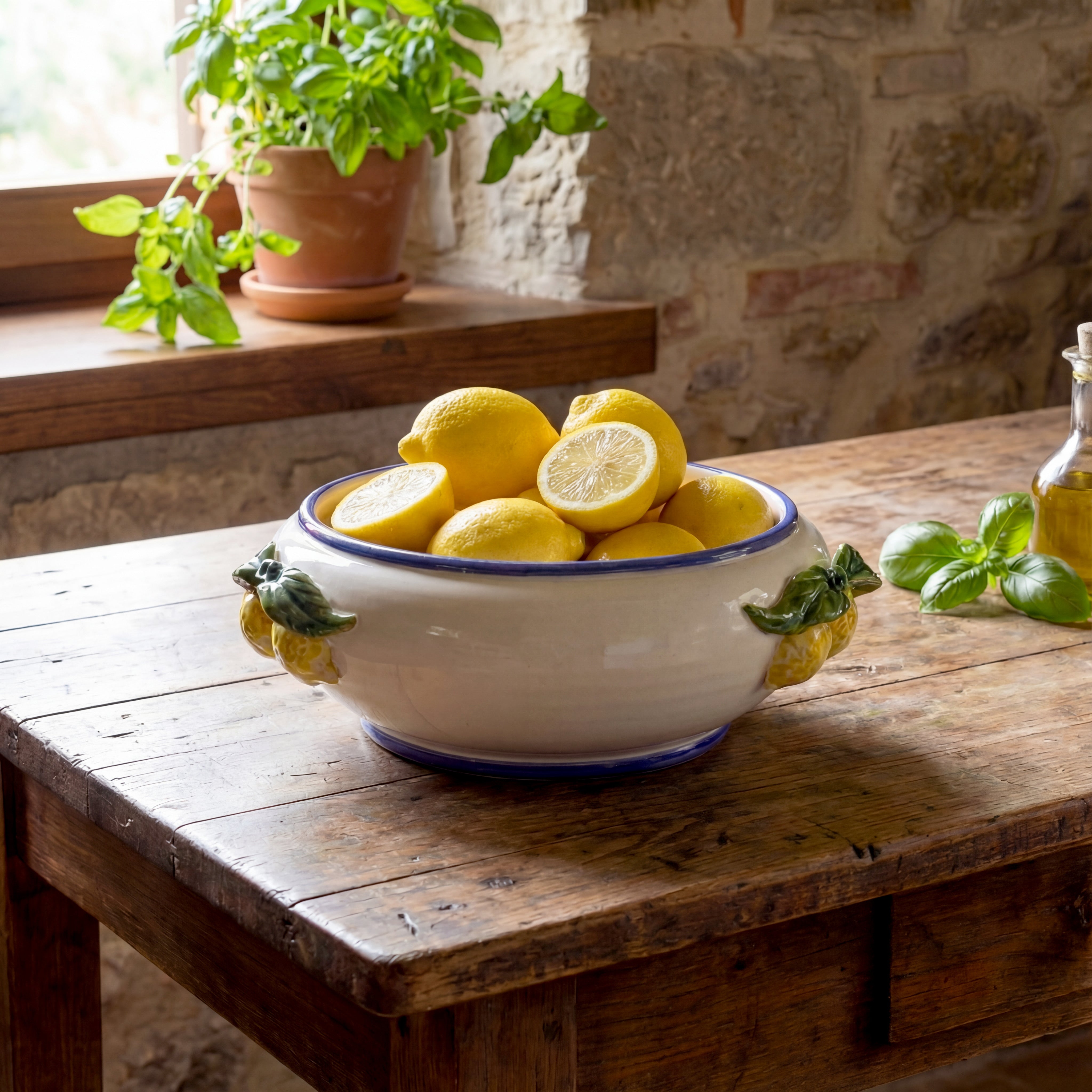 Centrotavola Ø 25 white and lemon in ceramica di Caltagirone