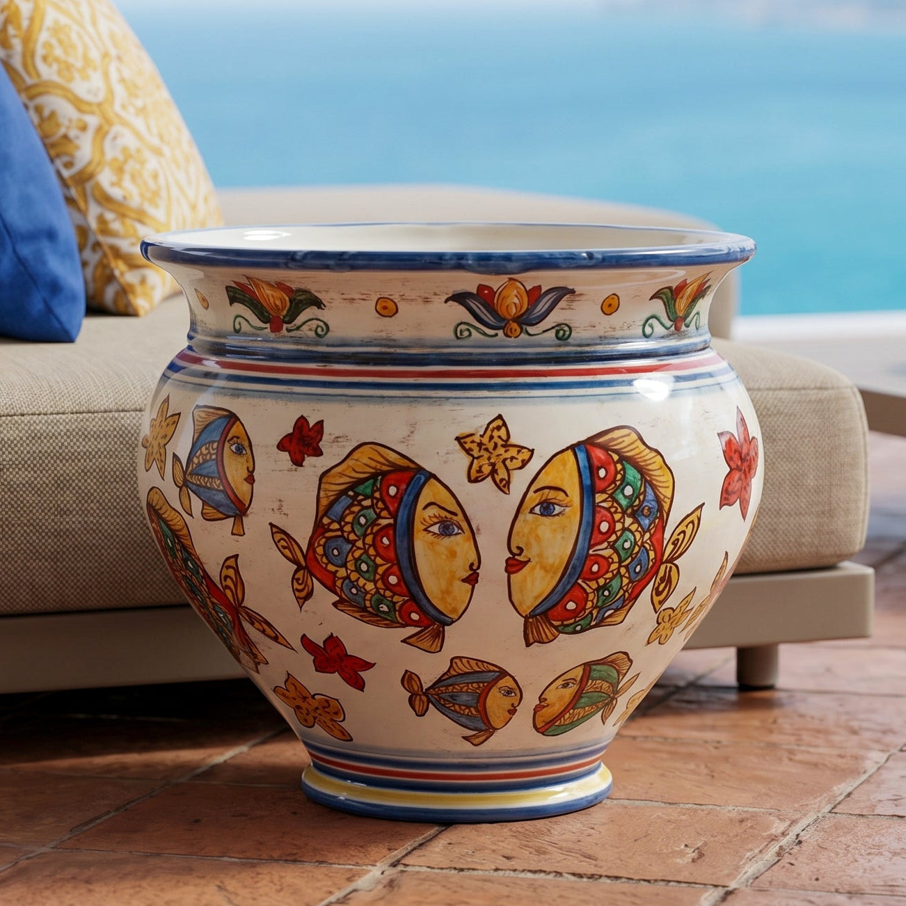 Cachepot in Caltagirone Ceramic — Fish Décor