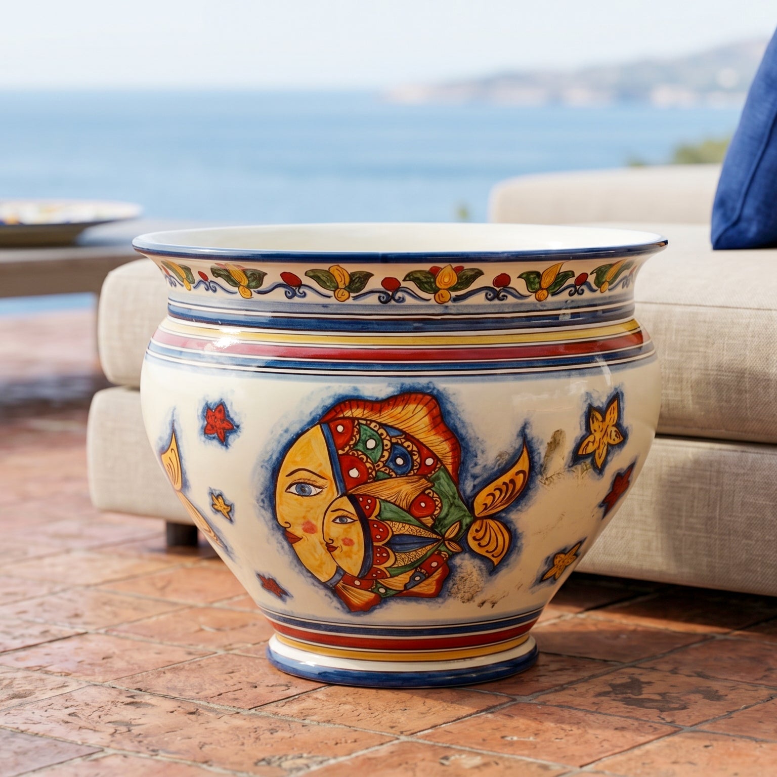 Italian Decorative Cachepot – Italian ceramic from Caltagirone, Sicily