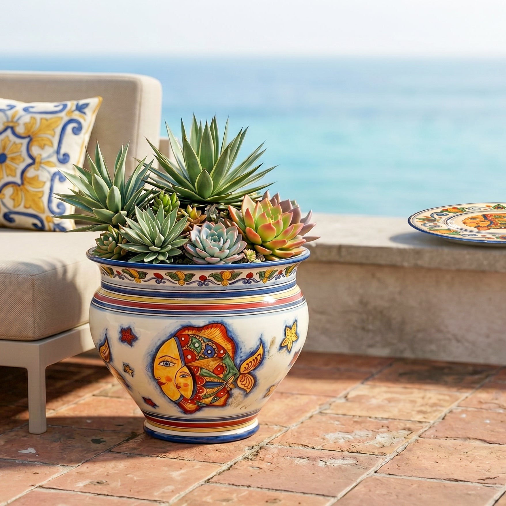 Italian Decorative Cachepot – Italian ceramic from Caltagirone, Sicily