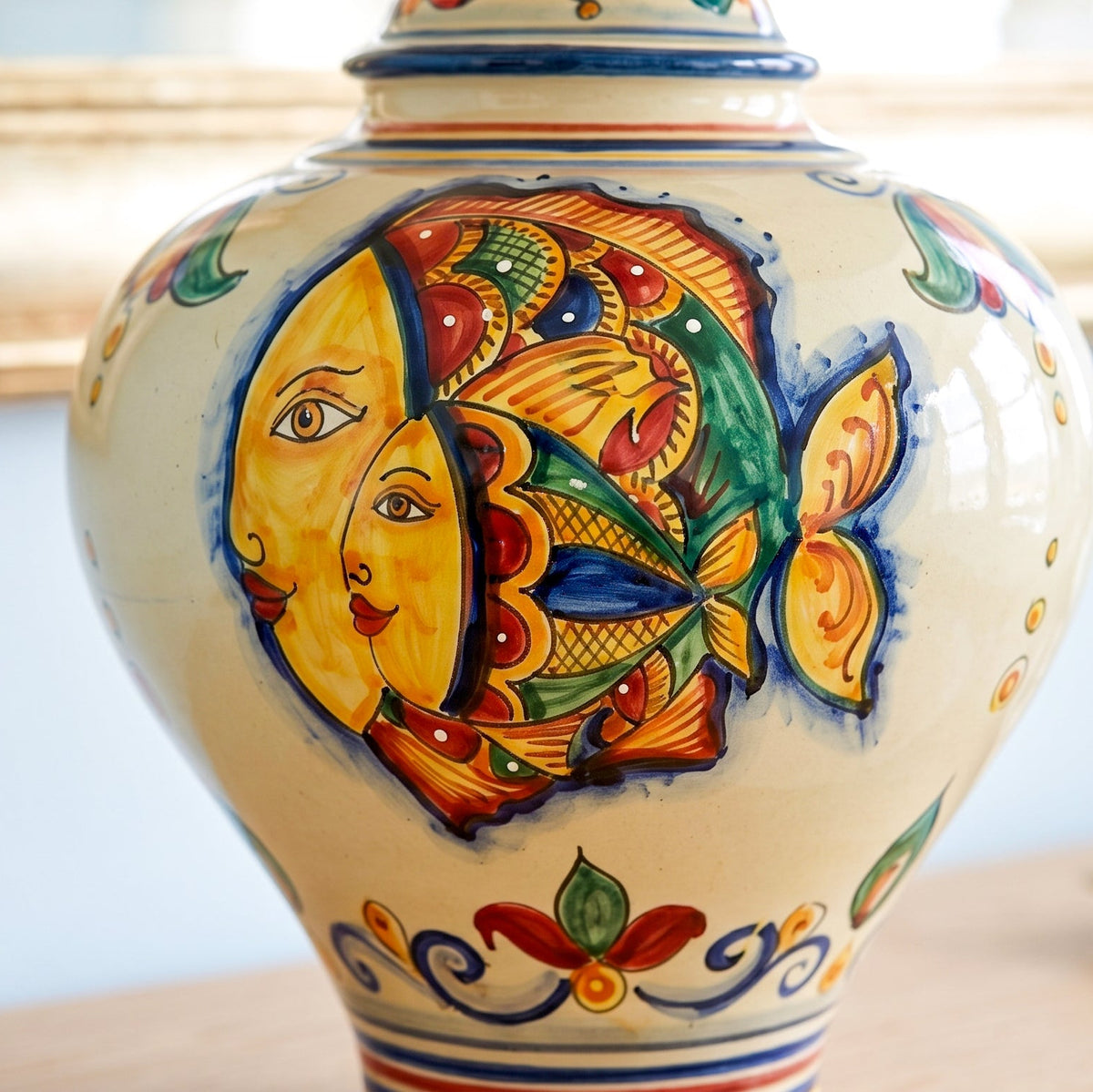 Potiche Lamp H 65 cm / 25½", Fish Decoration – Sicilian ceramic lamp handcrafted in Caltagirone