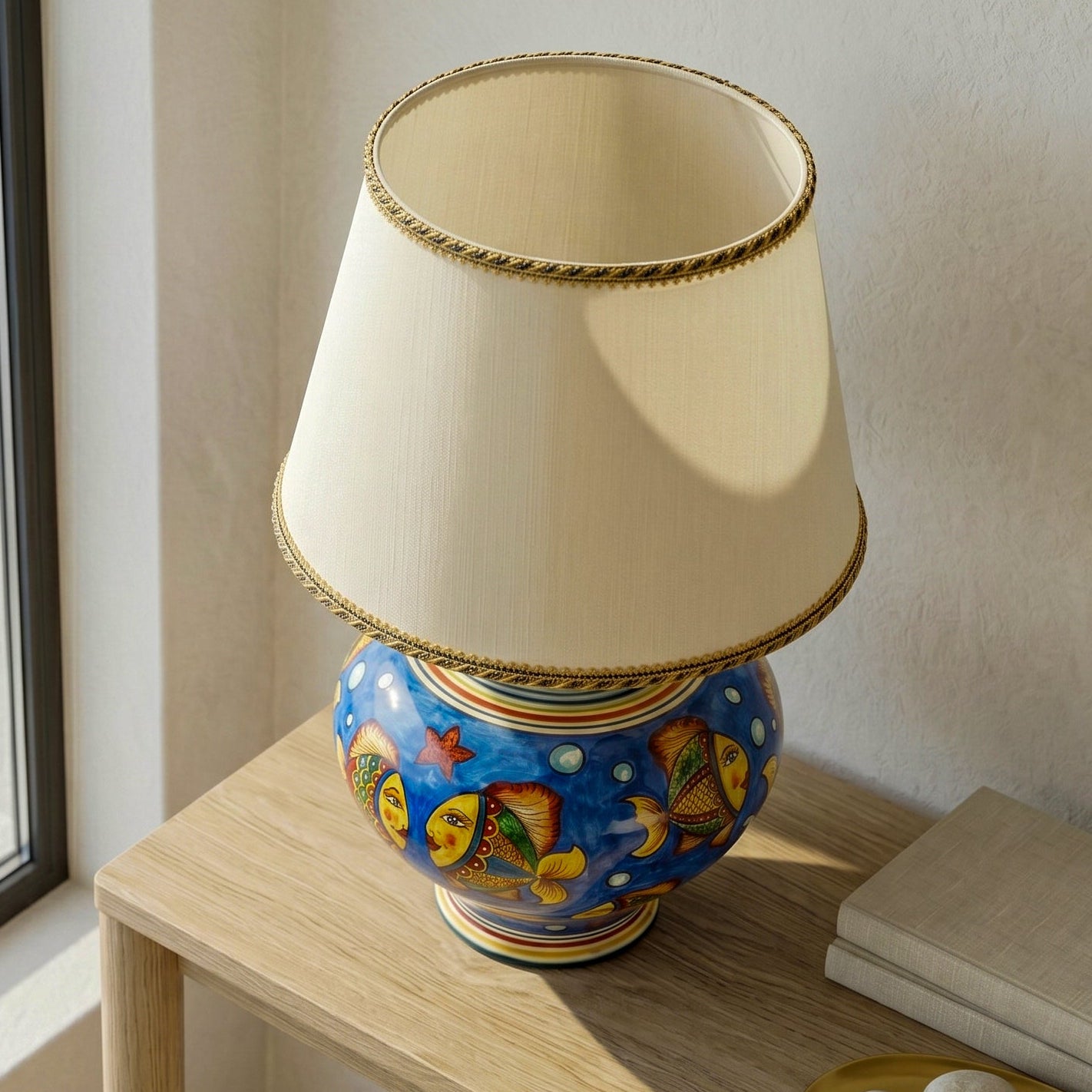 Italian Ball Ceramic Lamp, Blue Background – Caltagirone Ceramic – Italian ceramic lamp tradition