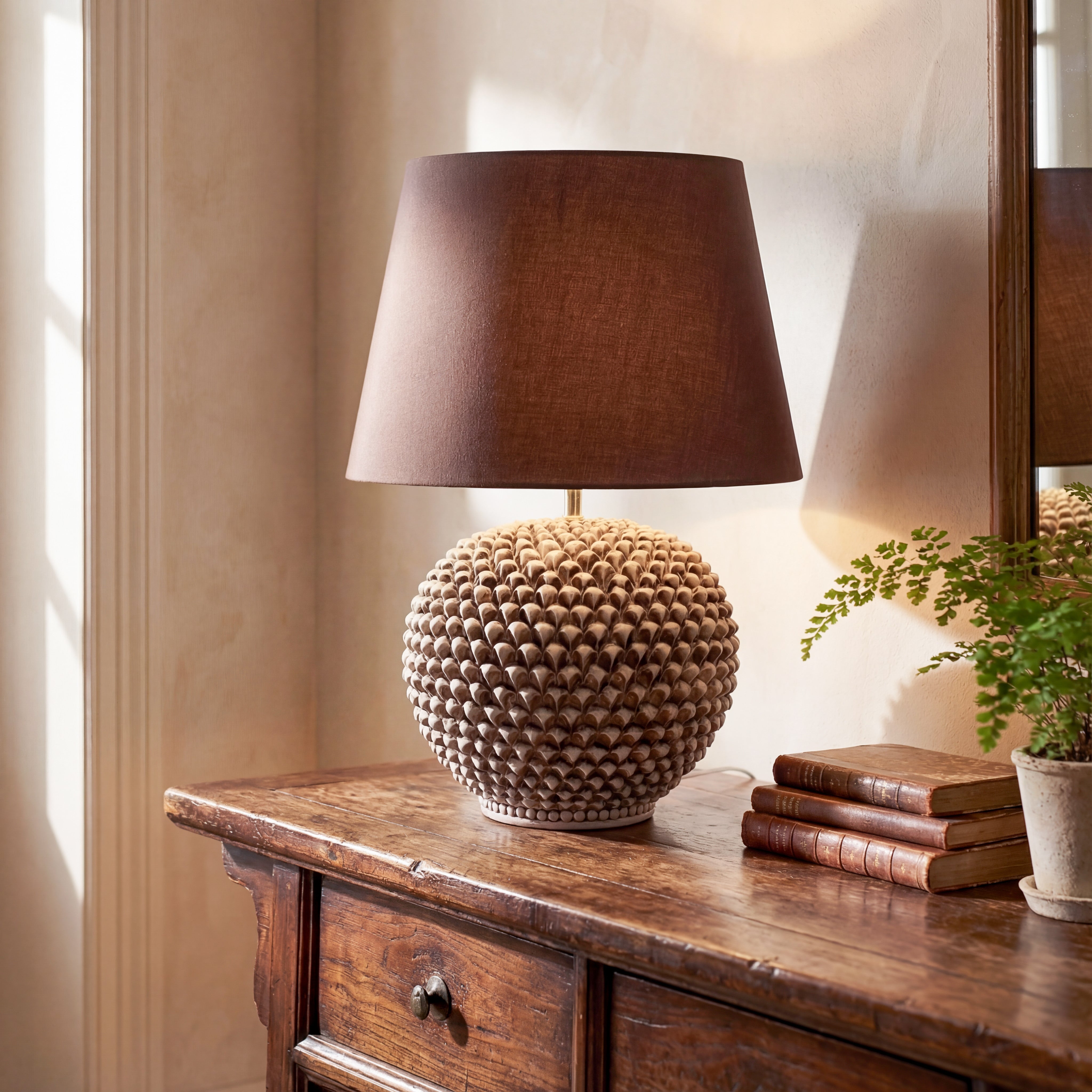 Lume palla a pigna in ceramica diverse misure, Decoro in Madreperla Antichizzato