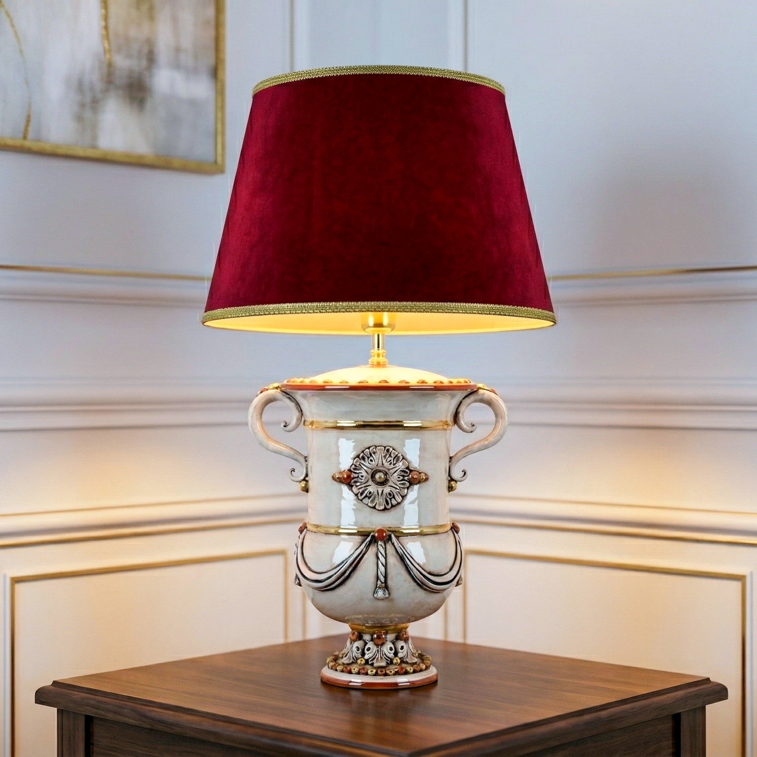 Italian Ceramic Lamp H 31 cm / 12.2", Mother of Pearl – Italian ceramic from Caltagirone, Sicily