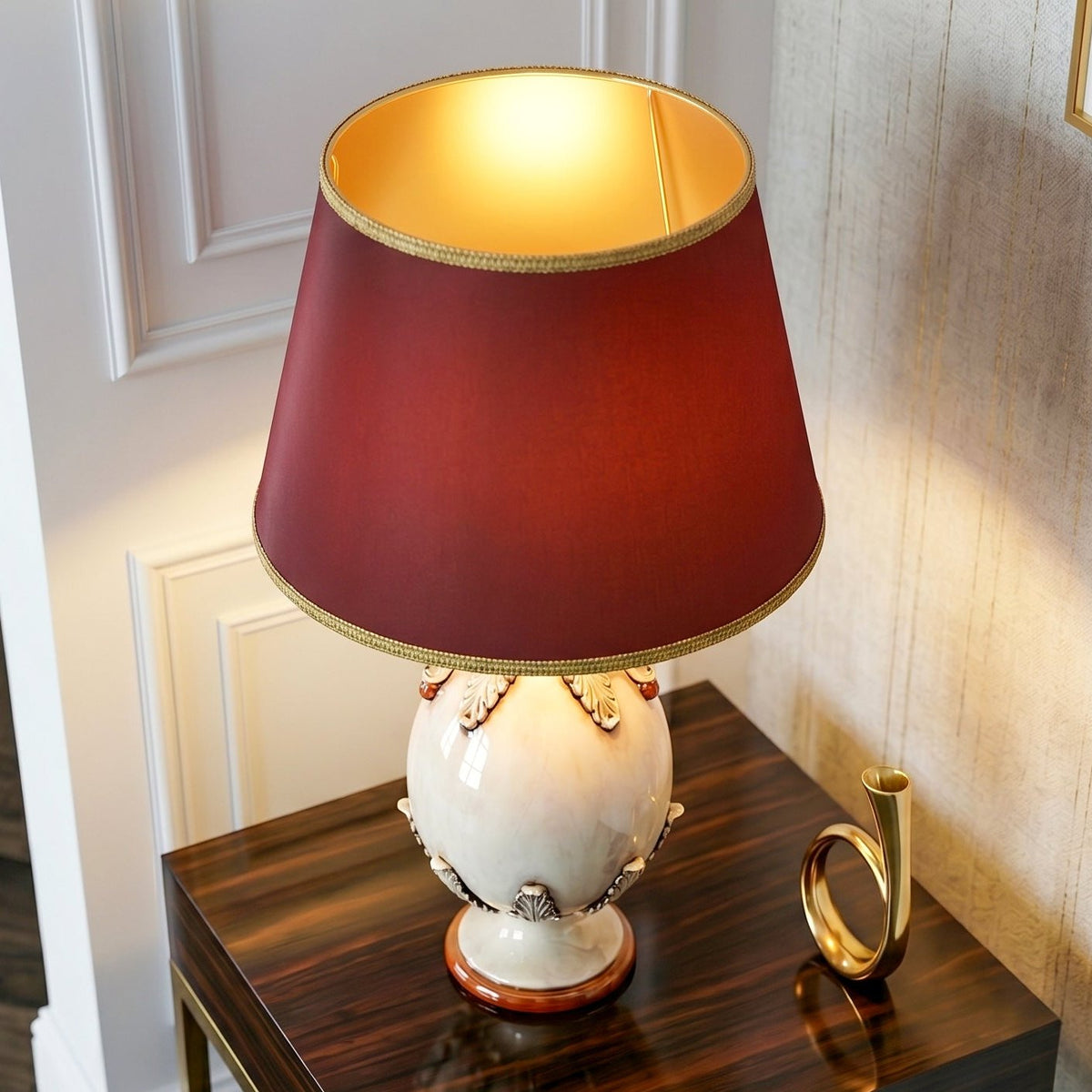 Lume a Uovo in Ceramica di Caltagirone h 25 cm - Plastico Sofia, Madreperla Oro e Lustri