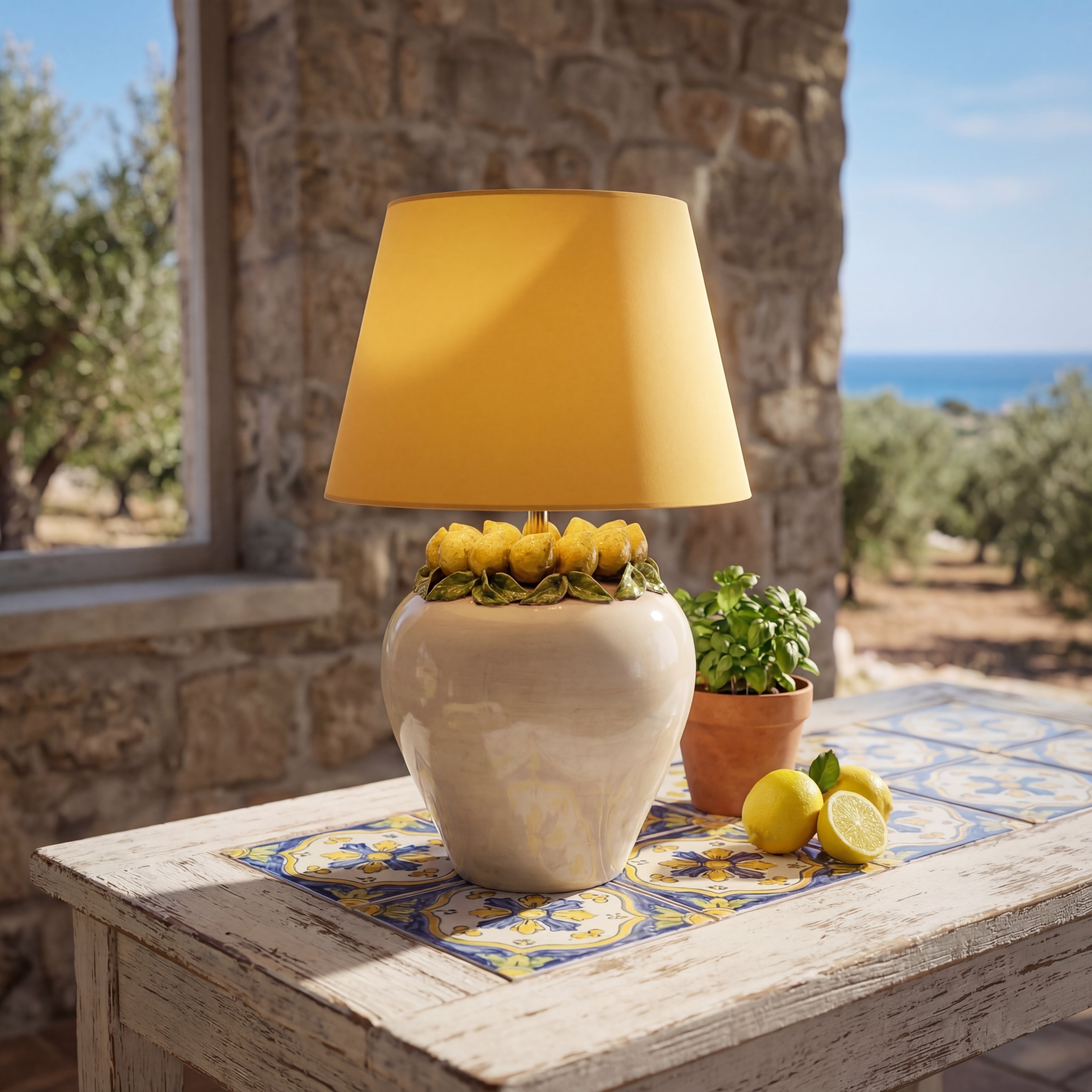 Sicilian Round Ball Lamp H 27 cm / 10.6" – Italian ceramic from Caltagirone, Sicily