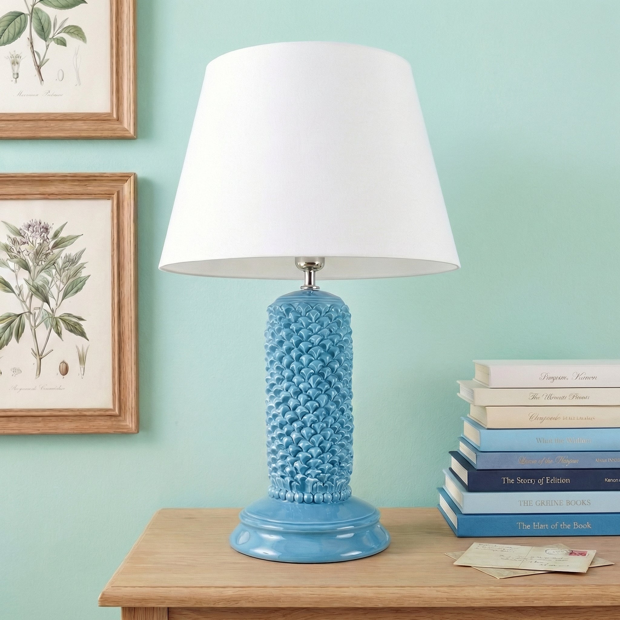 Sicilian Pine Cone Lamp H 60 cm / 23.6", Turquoise – Italian ceramic from Caltagirone, Sicily