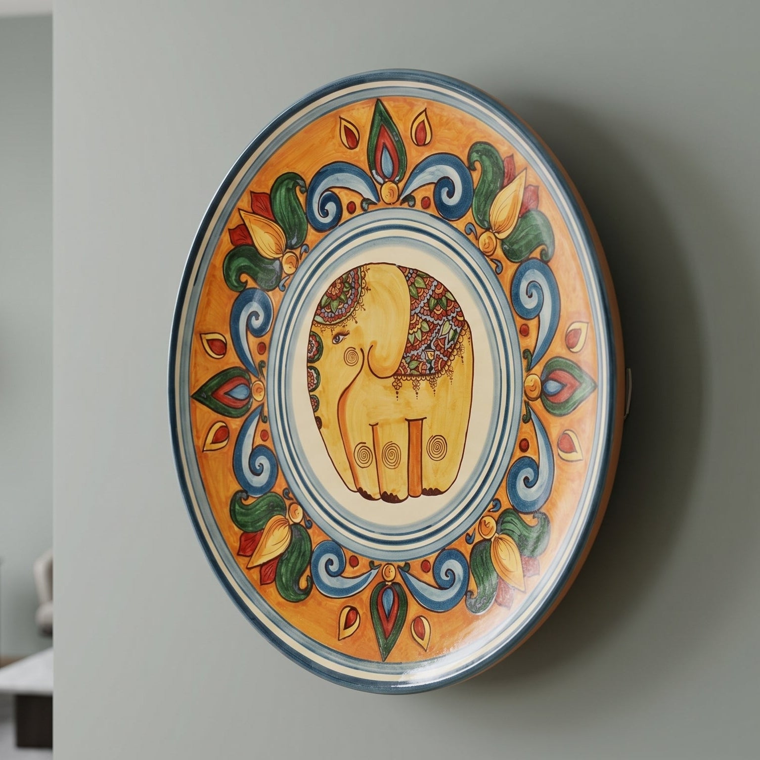 Sicilian Ceramic Elephant, Orange Background – Sicilian majolica handcrafted in Caltagirone