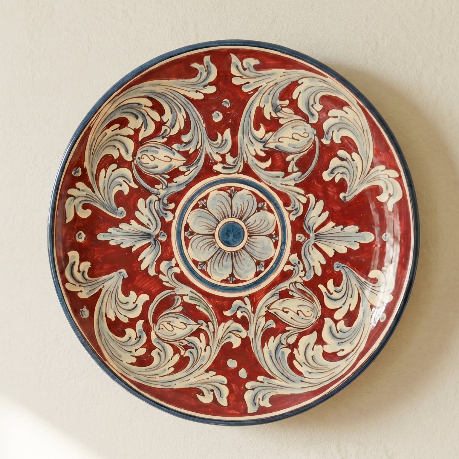 Sicilian Decorative Wall Plate, Bordeaux – Caltagirone Ceramic – Sicilian artisan tradition