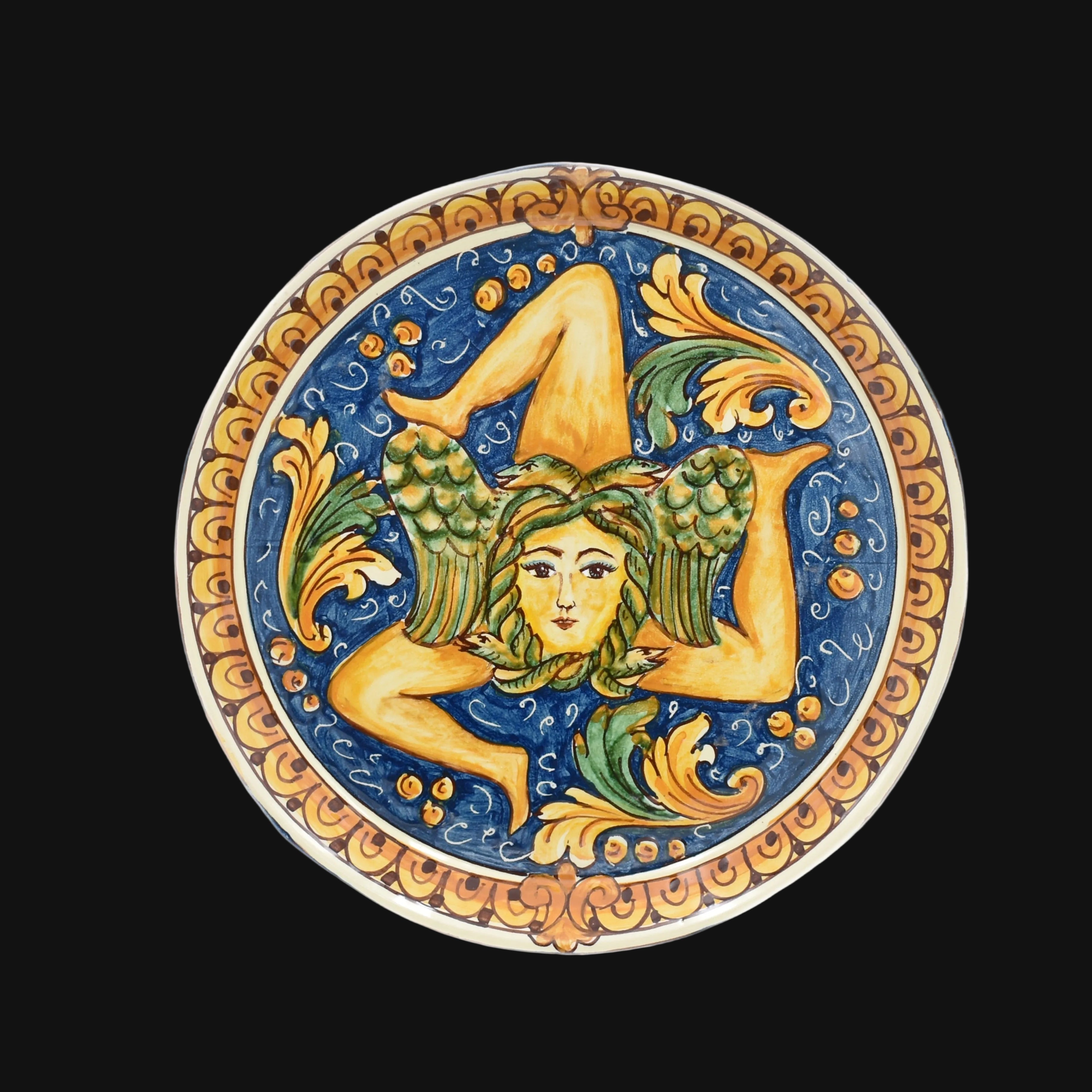Caltagirone Ceramic Trinacria Plate — Ornato Calatino