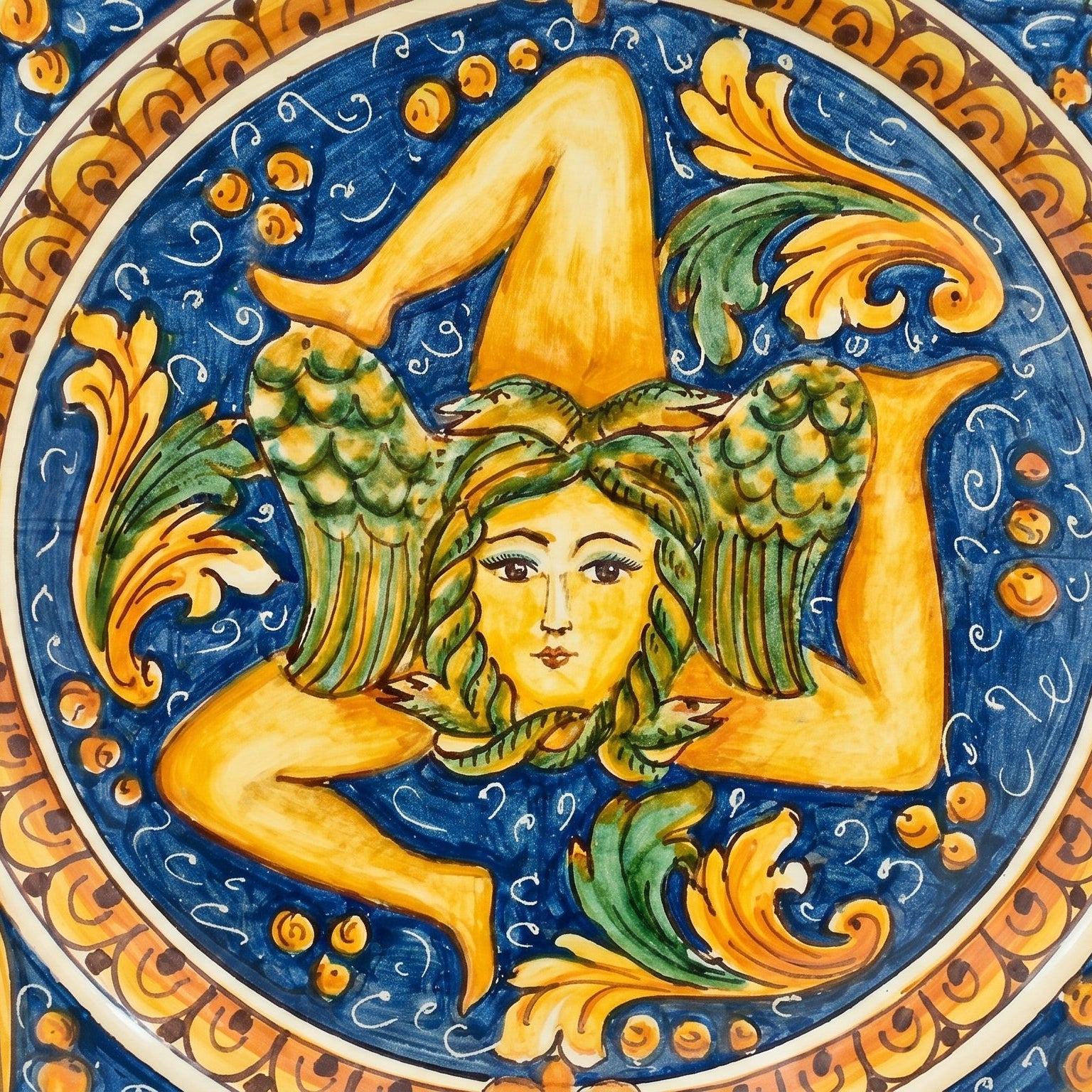 Caltagirone Ceramic Trinacria Plate — Ornato Calatino