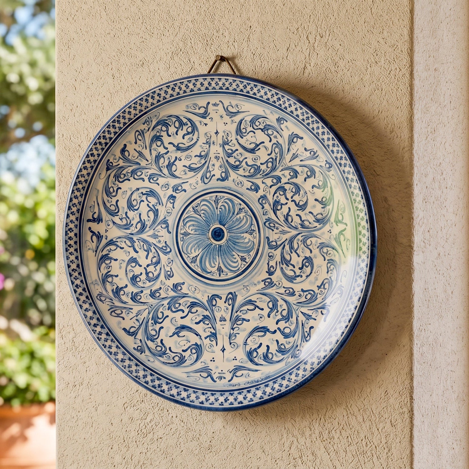 Sicilian Decorative Wall Plate, Mono Blue, Art Edition – Italian ceramic from Caltagirone, Sicily