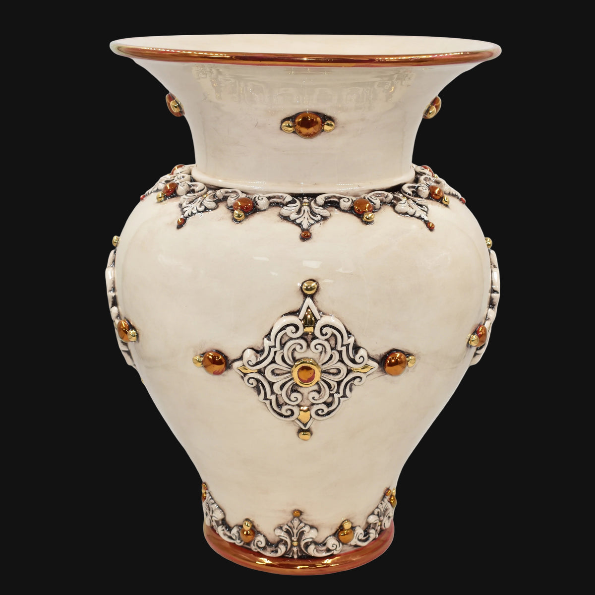 Round-Bellied Umbrella Stand H 50 cm / 19¾", Antique Mother of Pearl, Gold and Lustre – Caltagirone Ceramic – Sicilian artisan tradition