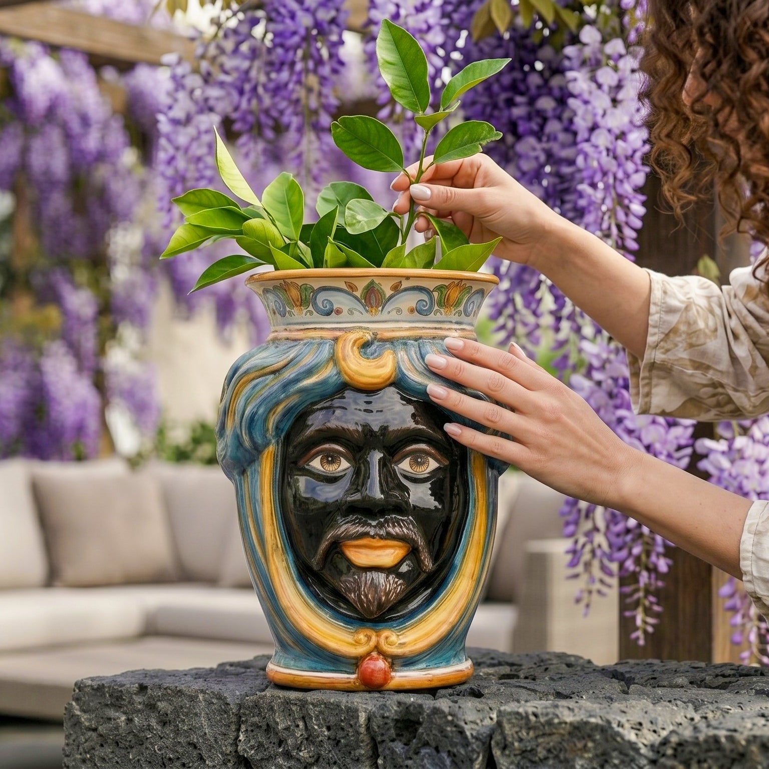 Testa di Moro Male without crown H 33 cm / 13" in Caltagirone Ceramic — Decoro Sicily