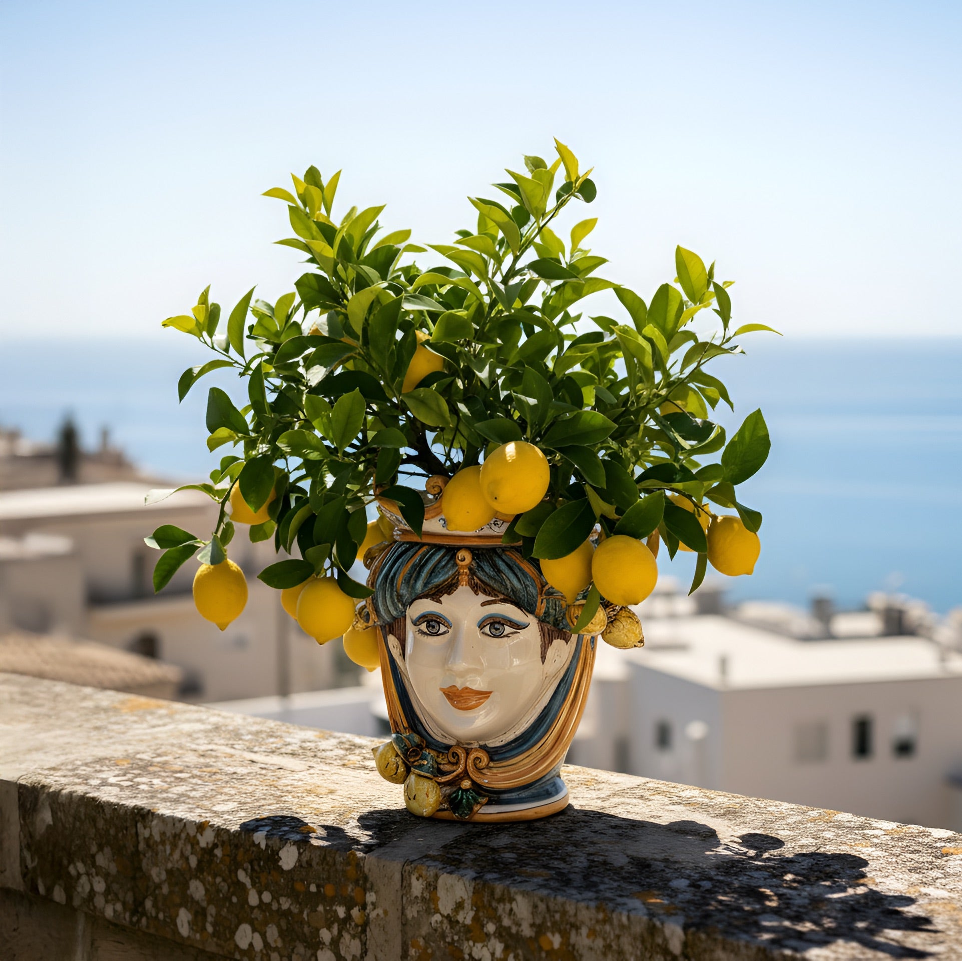 Ceramic Head with lemons h 25 blu/orange female