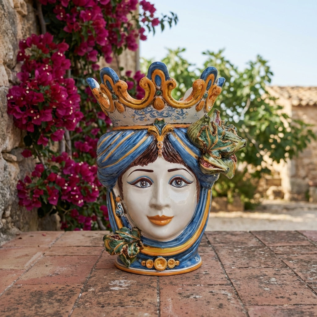 Ceramic Head with figs h 40 blu/orange female