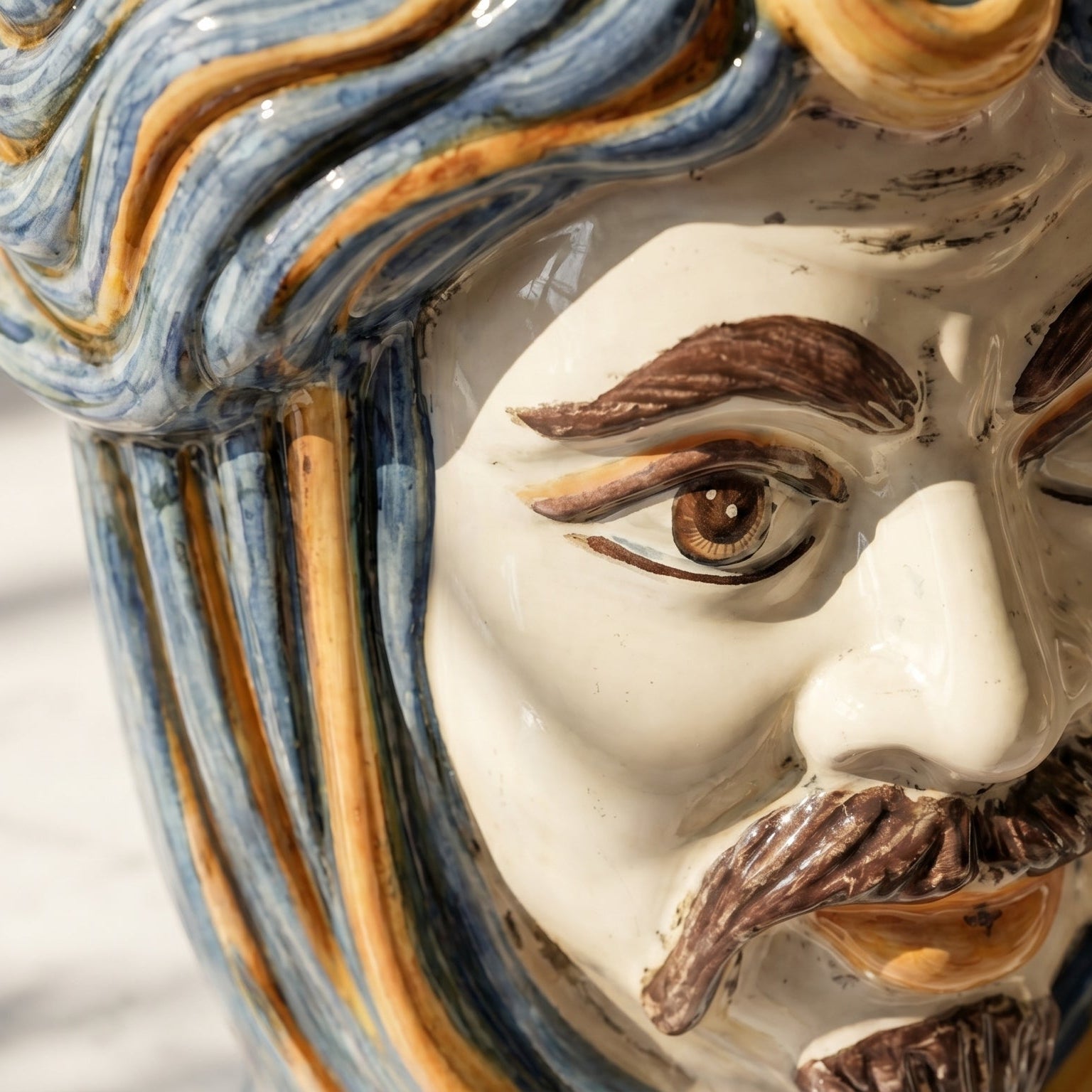 Sicilian Moor's Head H 33 cm / 13", White Man, Blue and Orange – Testa di Moro from Caltagirone, Sicily