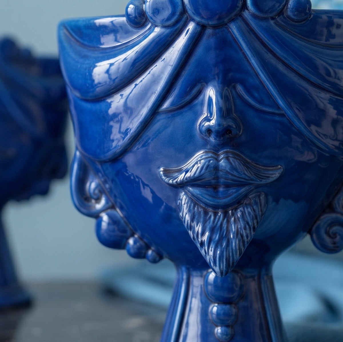 Zahira Moor's Head Vase H 30 cm / 11.8", Male, Deep Blue – Testa di Moro from Caltagirone, Sicily