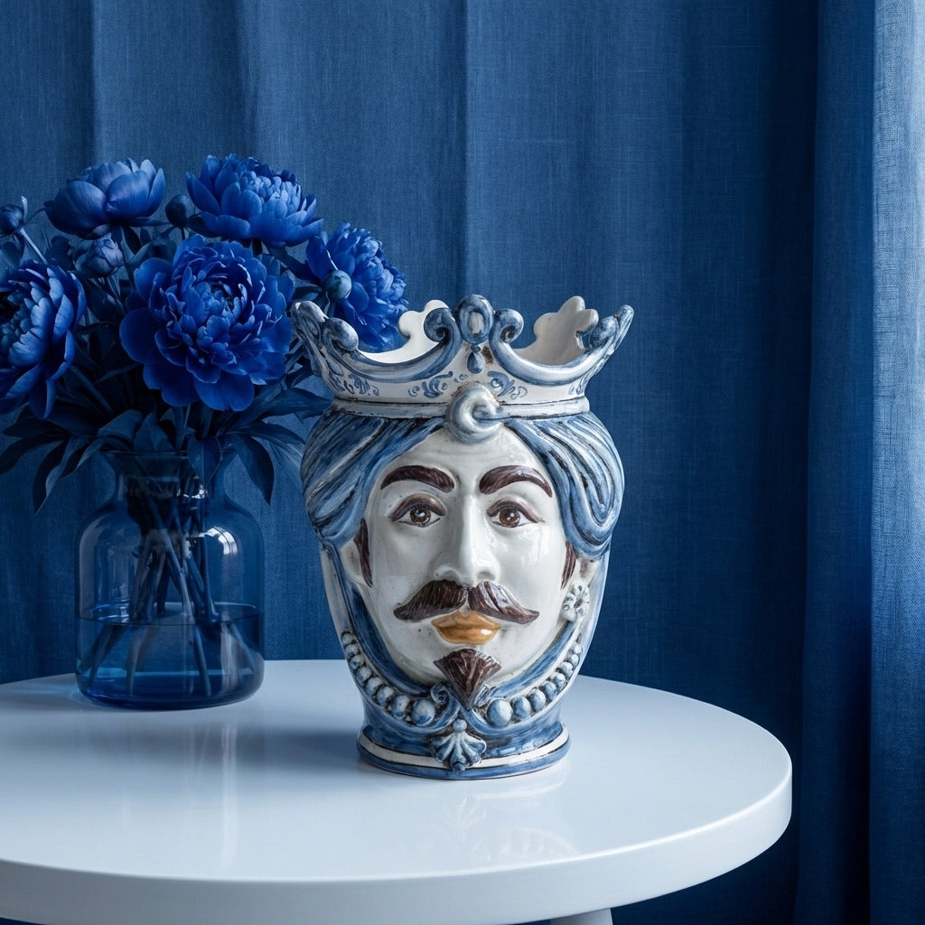 Head h 25 with beads monochrome of blue male