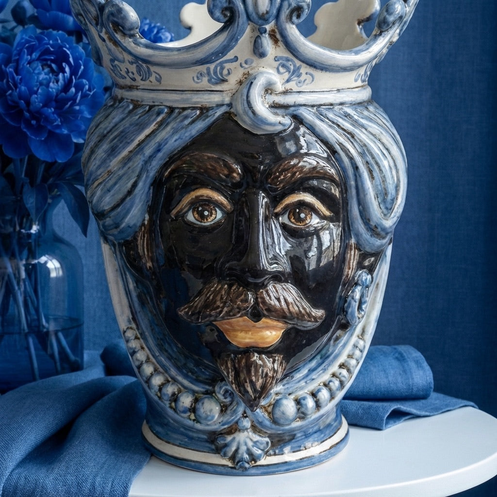 Head h 25 with beads monochrome of blue male