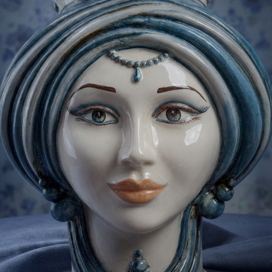 Testa h 30 in mono blu donna - Modern Moorish heads Sofia Ceramiche