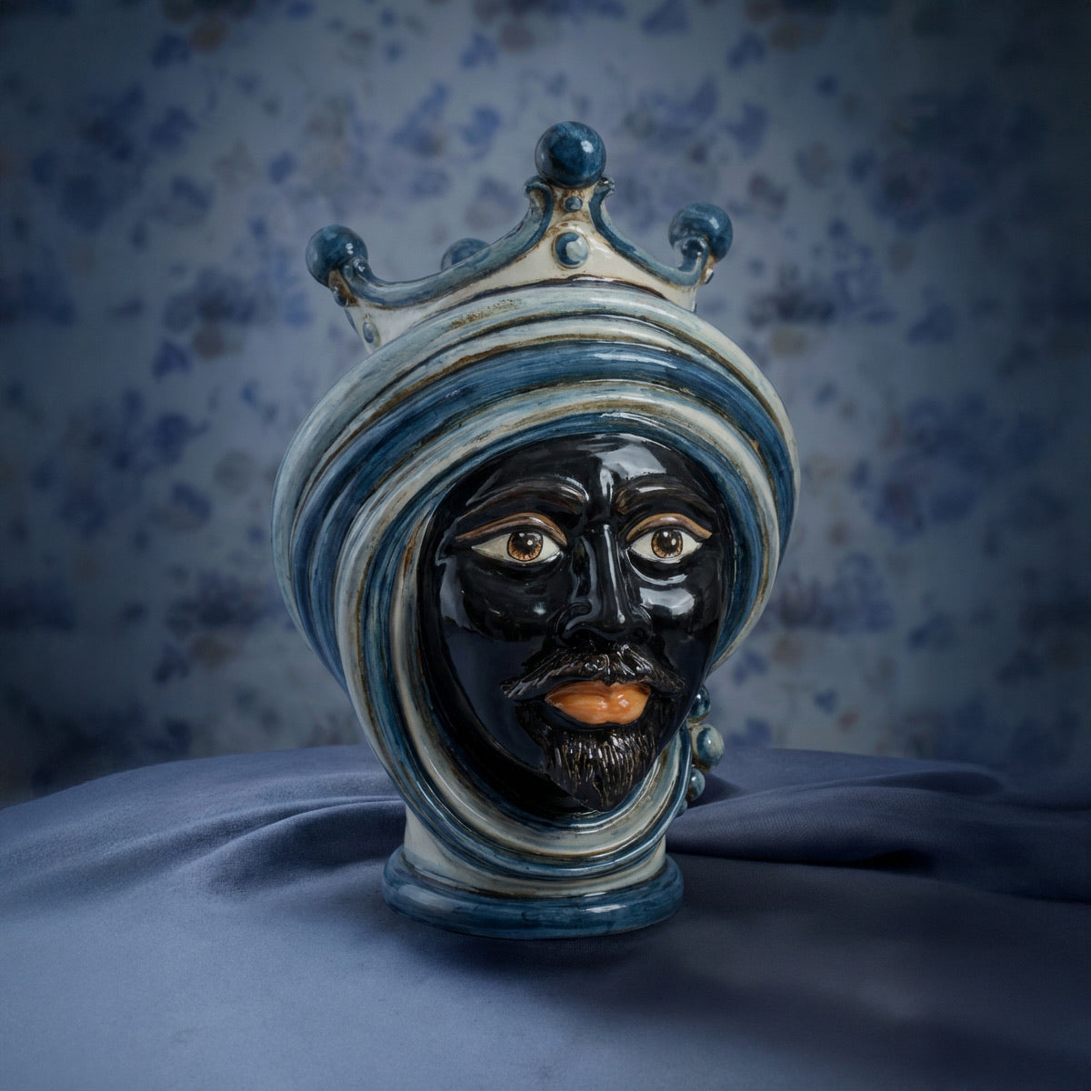 Testa h 30 in mono blu maschio moro - Modern Moorish heads Sofia Ceramiche