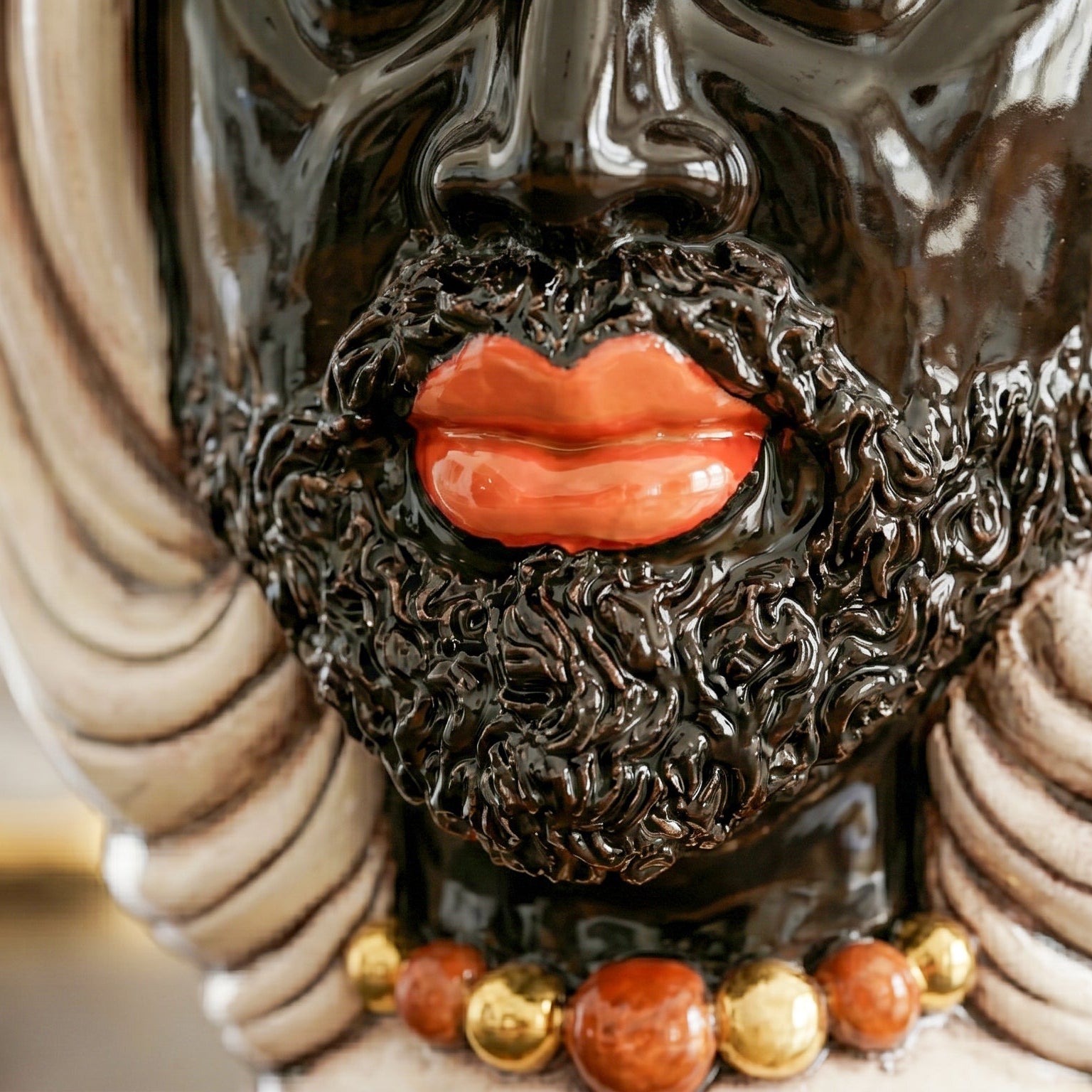Sicilian Moor's Head with Turban H 25 cm / 9.8", Moro Man, Mother of Pearl – Testa di Moro from Caltagirone, Sicily