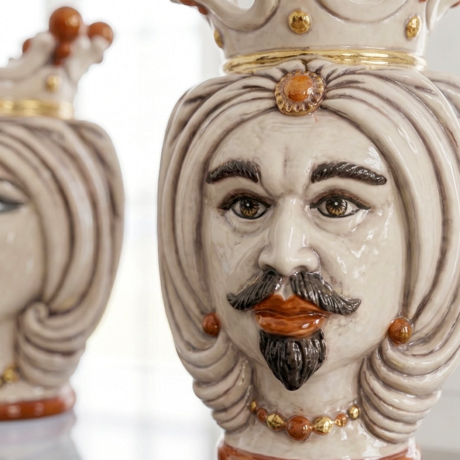 Moor's Head Vase with Turban H 25 cm / 9.8", White Man, Mother of Pearl – Testa di Moro from Caltagirone, Sicily