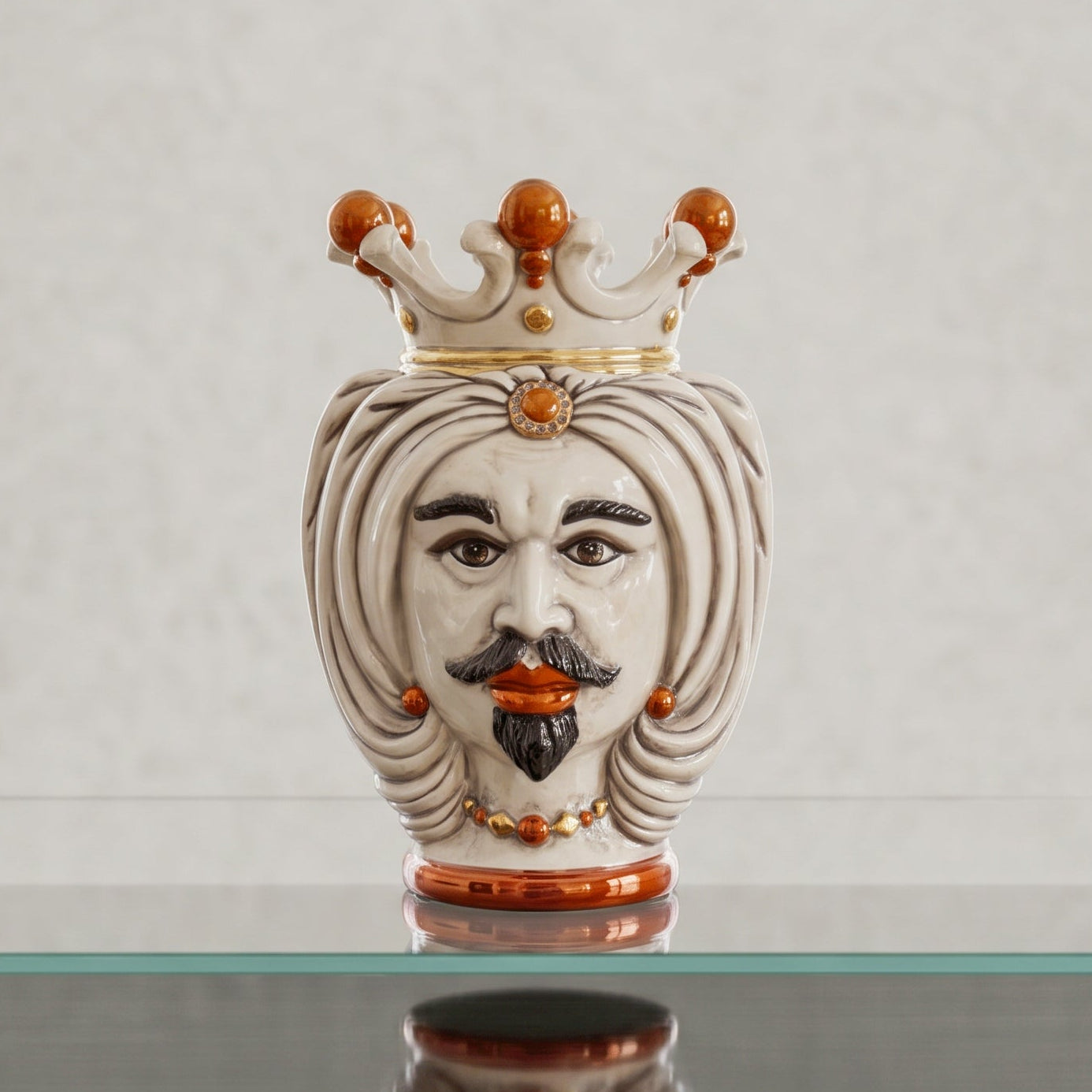 Moor's Head Vase with Turban H 25 cm / 9.8", White Man, Mother of Pearl – Testa di Moro from Caltagirone, Sicily