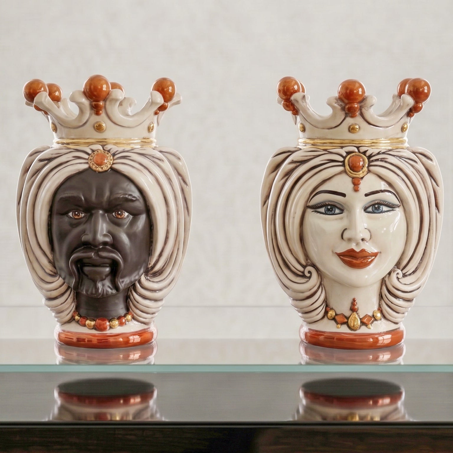 Testa di Moro with Turban H 25 cm / 9¾" — Moro Male, Antique Mother of Pearl & Gold | Sicilian Ceramic