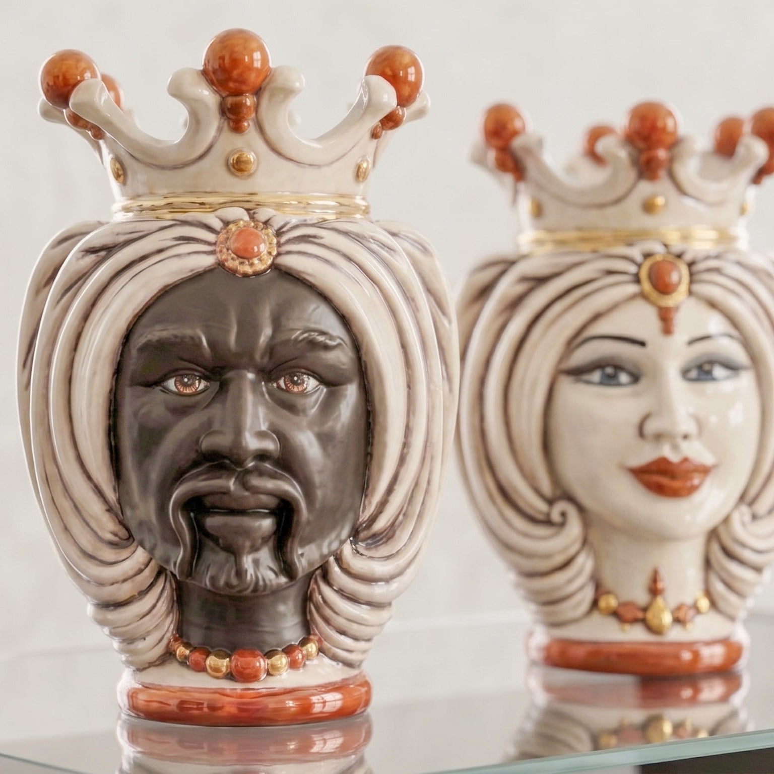 Testa di Moro with Turban H 25 cm / 9¾" — Moro Male, Antique Mother of Pearl & Gold | Sicilian Ceramic