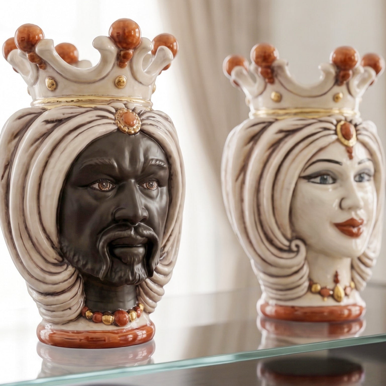 Testa di Moro with Turban H 25 cm / 9¾" — Moro Male, Antique Mother of Pearl & Gold | Sicilian Ceramic