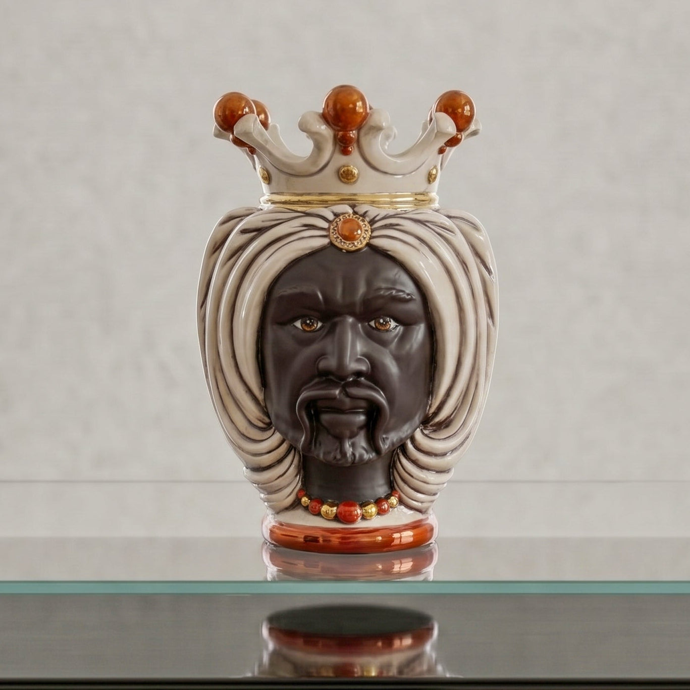 Testa di Moro with Turban H 25 cm / 9¾" — Moro Male, Antique Mother of Pearl & Gold | Sicilian Ceramic