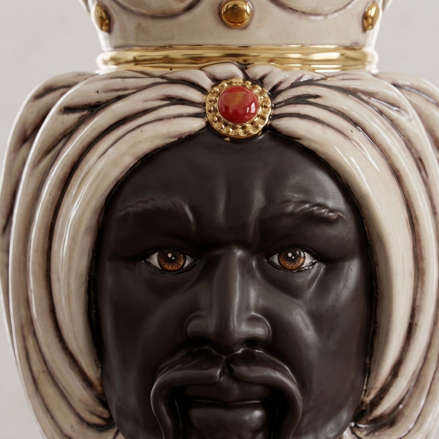 Testa di Moro with Turban H 25 cm / 9¾" — Moro Male, Antique Mother of Pearl & Gold | Sicilian Ceramic