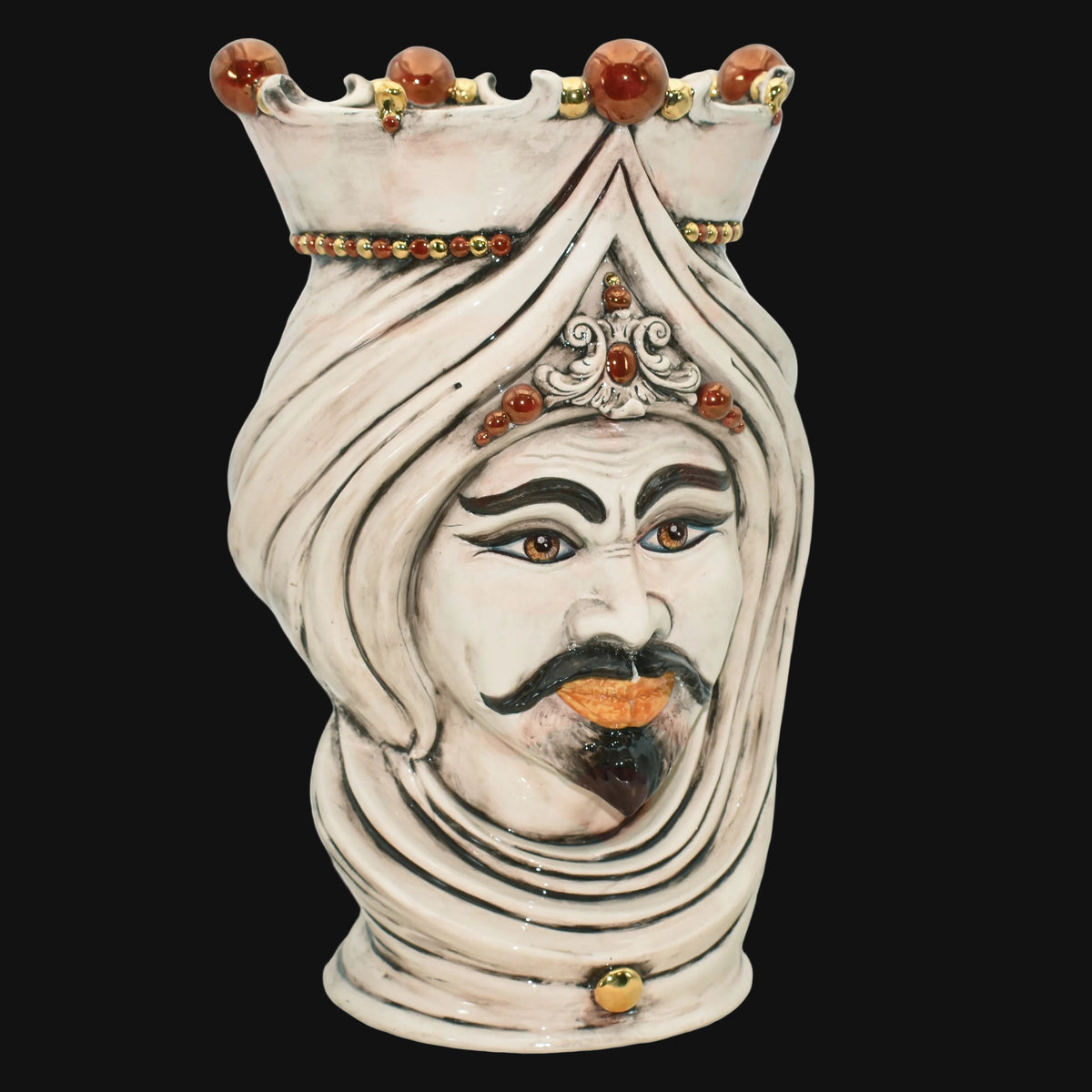 Testa di Moro con Turbante h 45 cm - Maschio Bianco, Madreperla Antichizzato Oro e Lustri (Copia)