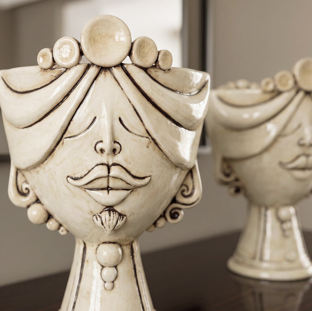 Zahira Testa di Moro Vase H 30 cm / 11.8", Male, Antique Mother of Pearl – Testa di Moro from Caltagirone, Sicily