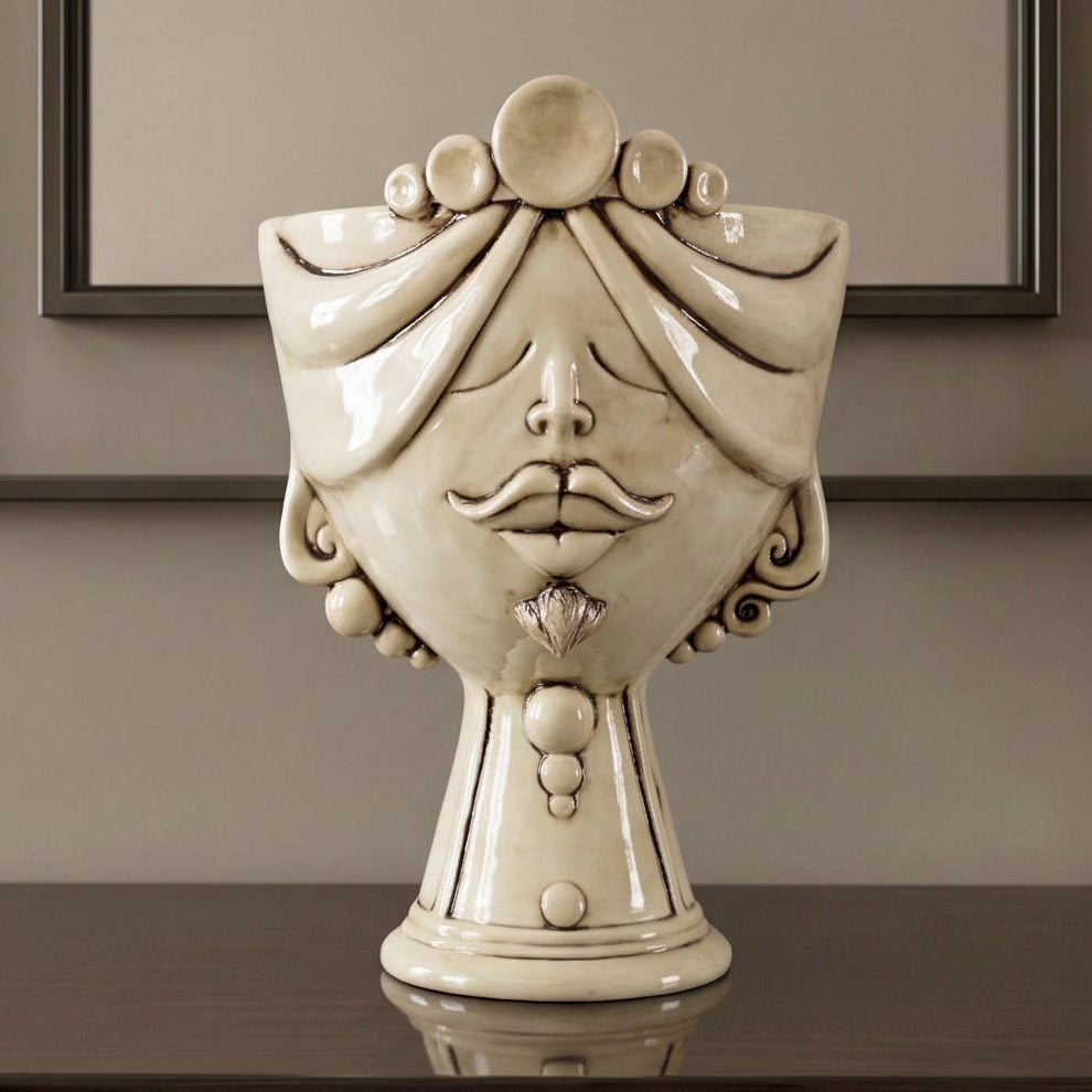 Zahira Testa di Moro Vase H 30 cm / 11.8", Male, Antique Mother of Pearl – Testa di Moro from Caltagirone, Sicily