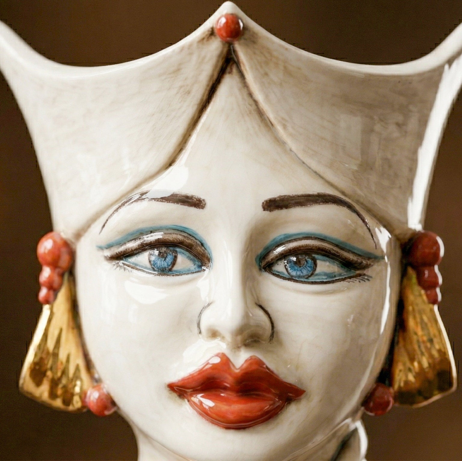 Aisha Sicilian Head Vase H 25 cm / 9.8", Woman, Mother of Pearl – Testa di Moro from Caltagirone, Sicily