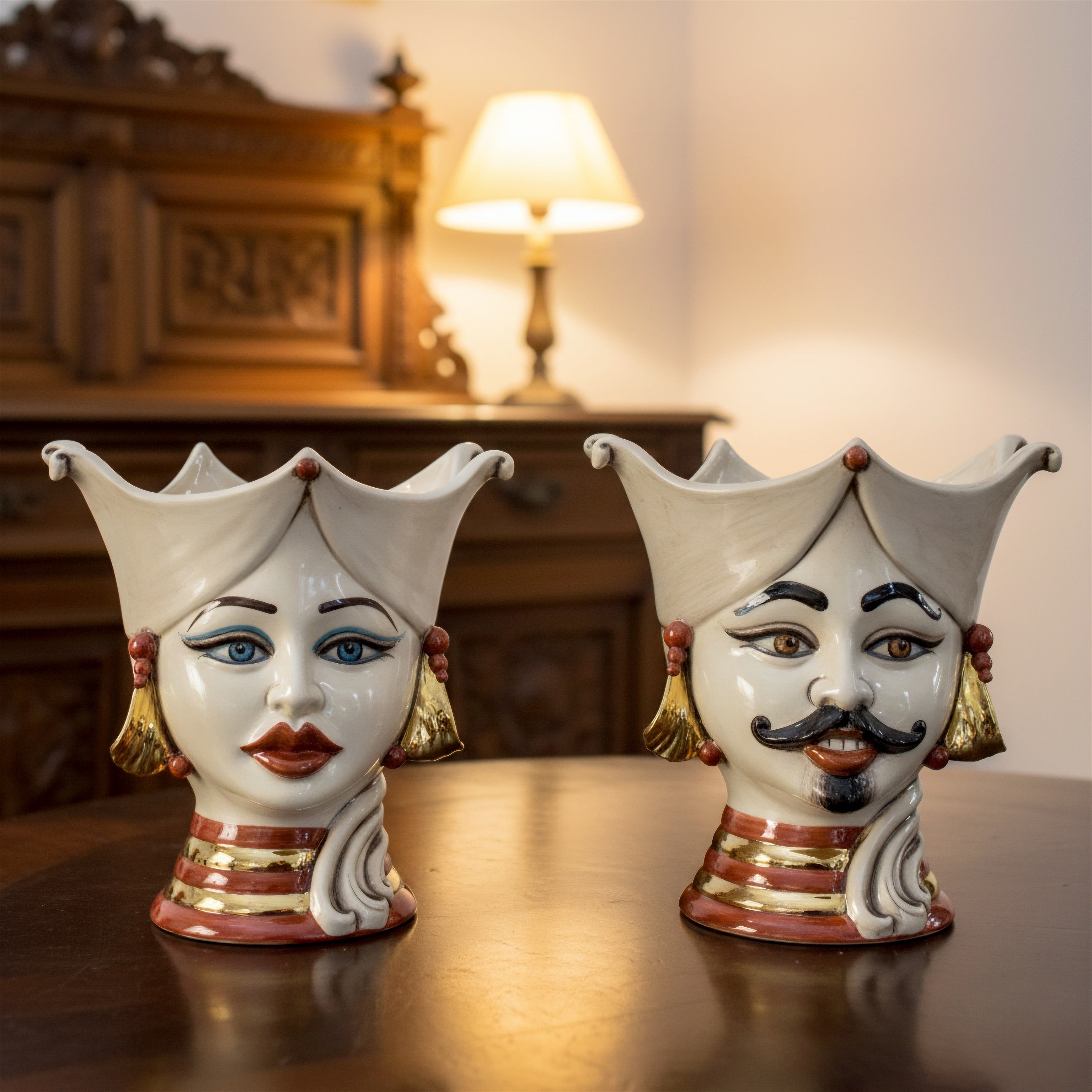 Moor's Head "Aisha" 25 cm Mother of Pearl Gold and Lustre - Ceramic Woman's Face